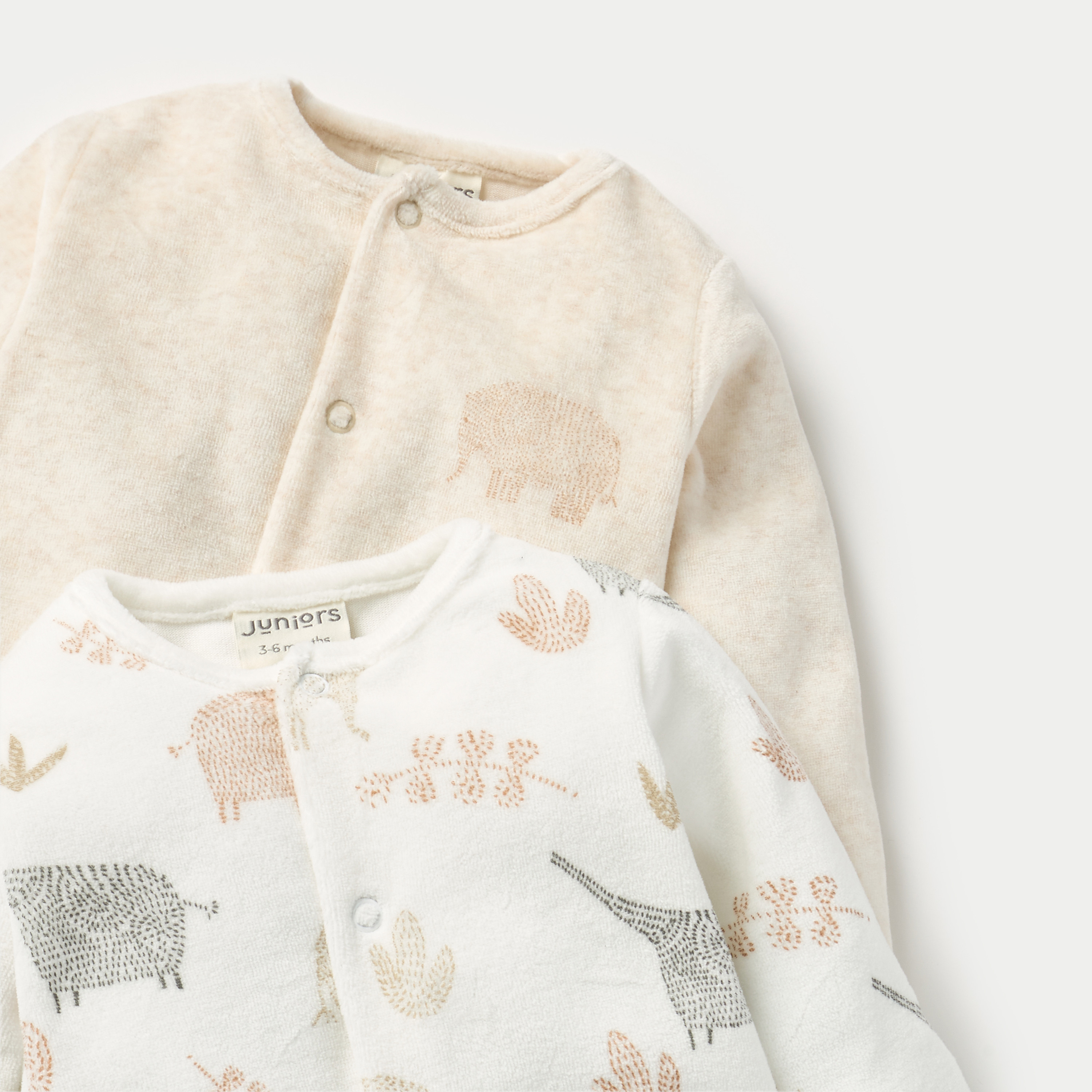 Juniors Elephant Print Velour Closed Feet Sleepsuit with Long Sleeves - Set of 2-baby-girls-clothing-nightwear-sleepsuits-image-4