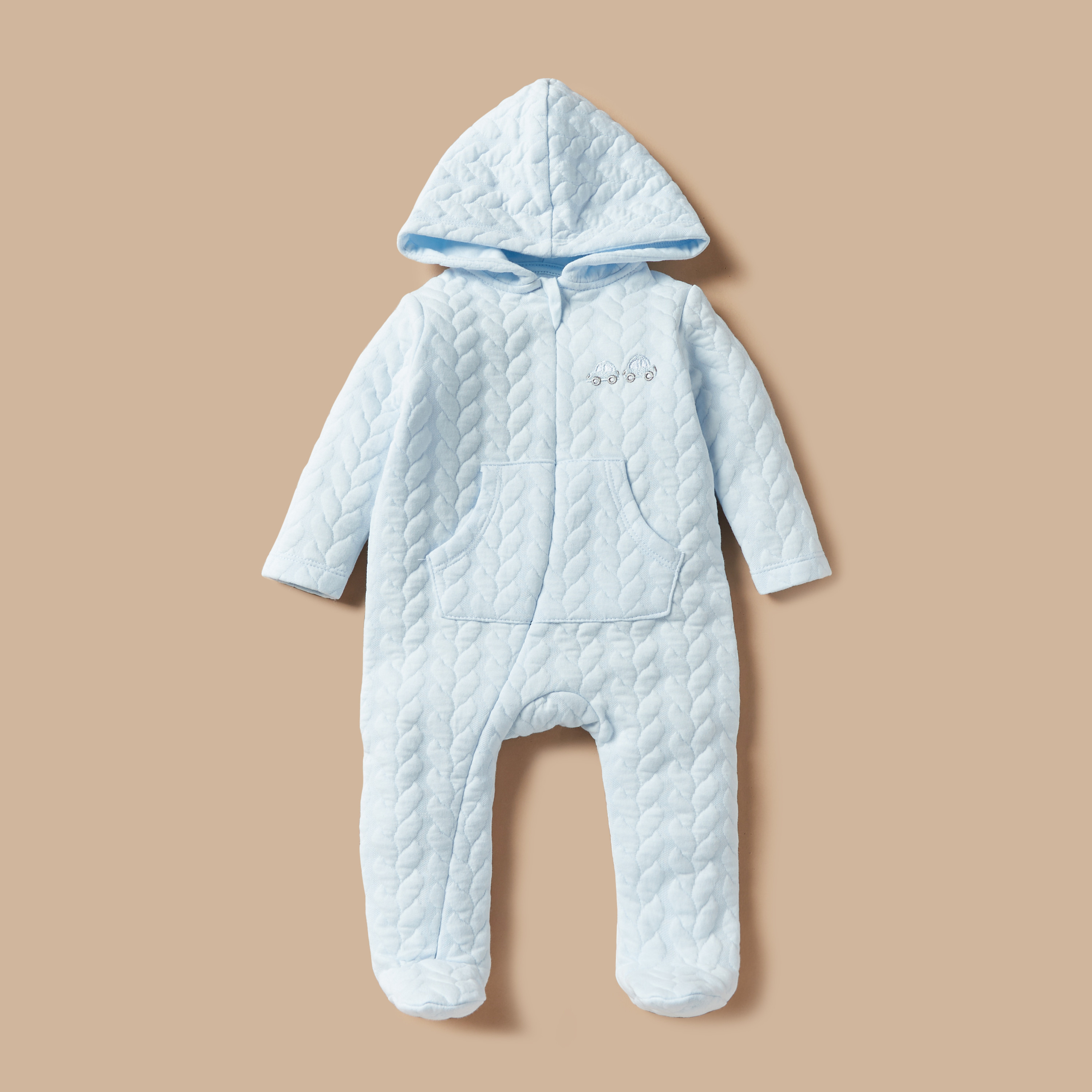 Giggles Quilted Sleepsuit with Hood and Long Sleeves