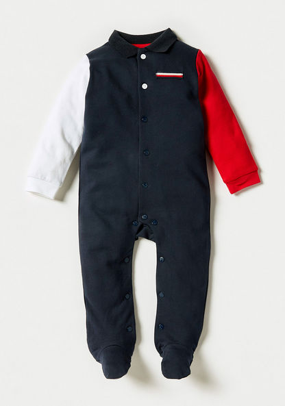 Giggles Colourblock Long Sleeves Sleepsuit with Collar and Button Closure