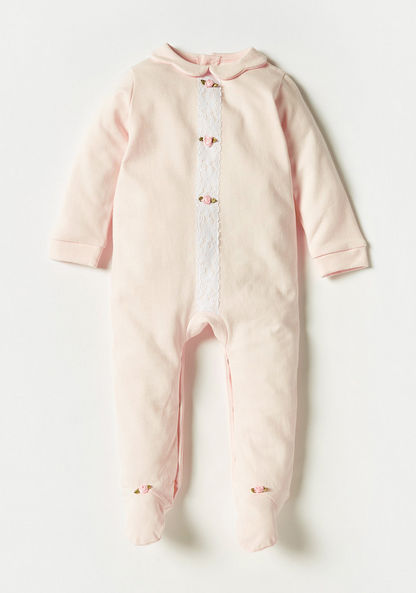 Giggles Lace Detail Closed Feet Sleepsuit with Collar and Long Sleeves