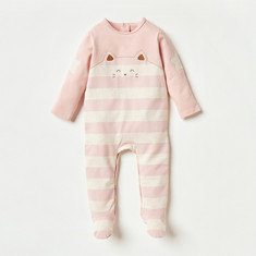 Giggles Printed Sleepsuit with Cat Embroidery Detail