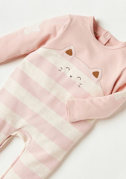 Giggles Printed Sleepsuit with Cat Embroidery Detail-Sleepsuits-image-1