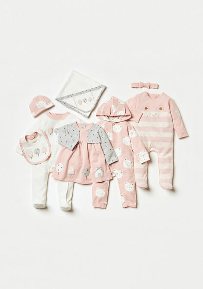 Giggles Printed Sleepsuit with Cat Embroidery Detail-Sleepsuits-image-4