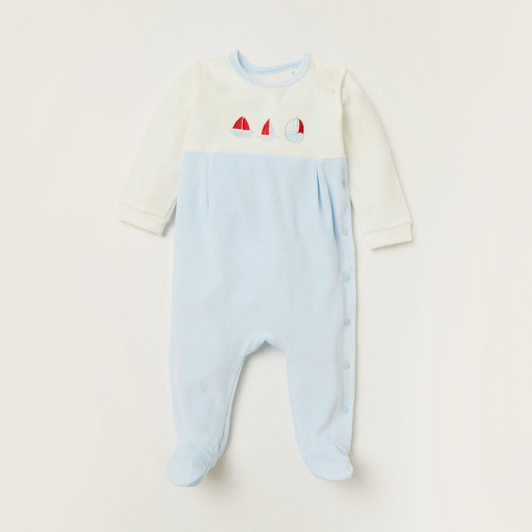 Juniors Embroidered Closed Feet Sleepsuit with Long Sleeves