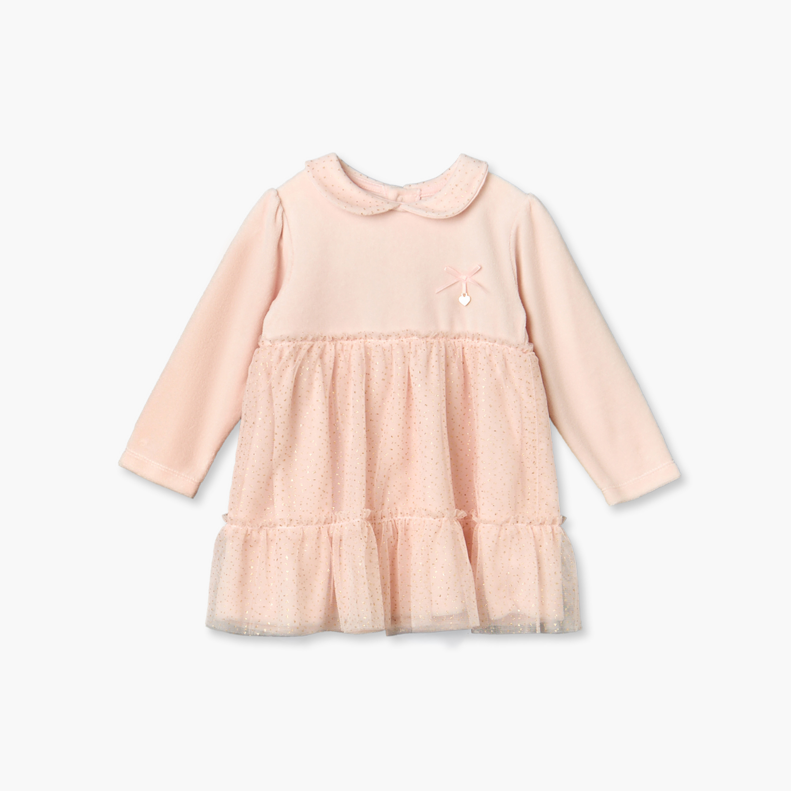 Giggles Peter Pan Collar Long Sleeves Knee Length Dress and Tights with Snap Button Closure-baby-girls-clothing-setsandcoords-image-2