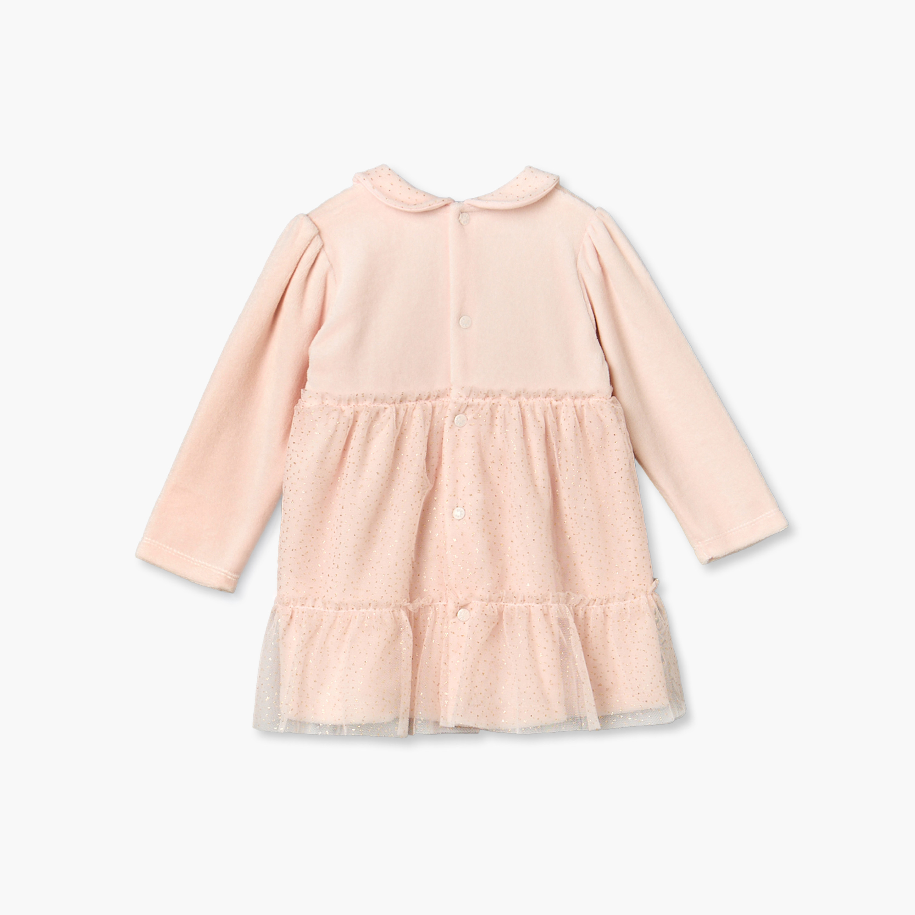 Giggles Peter Pan Collar Long Sleeves Knee Length Dress and Tights with Snap Button Closure-baby-girls-clothing-setsandcoords-image-3