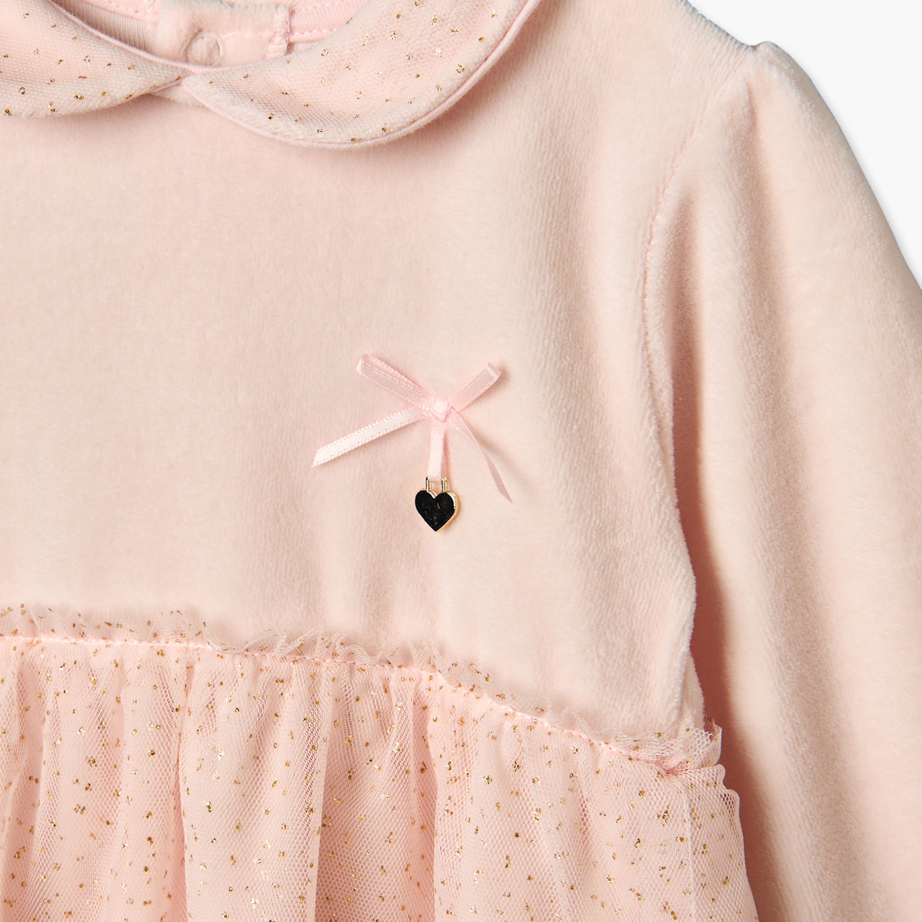 Giggles Peter Pan Collar Long Sleeves Knee Length Dress and Tights with Snap Button Closure-baby-girls-clothing-setsandcoords-image-5