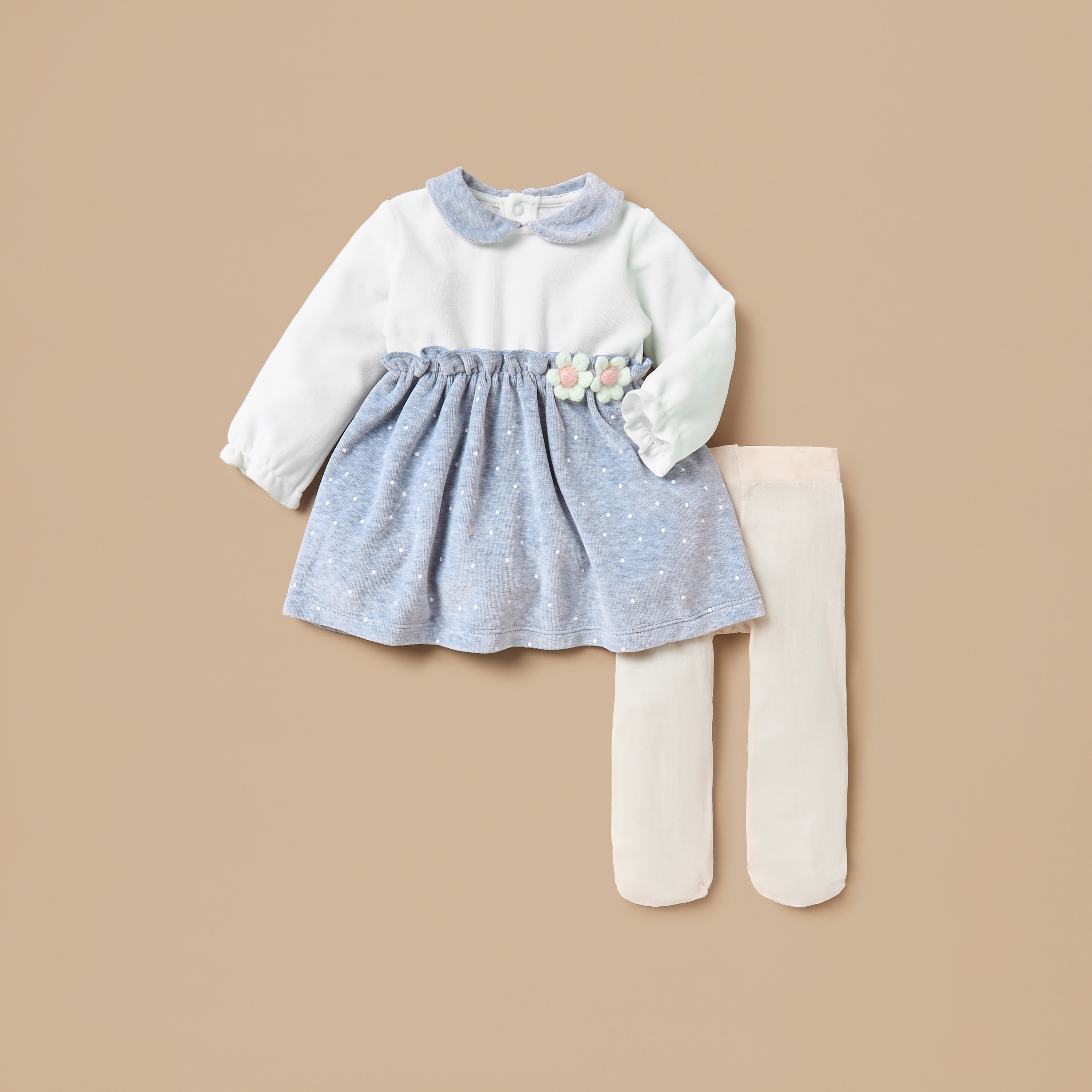 Giggles Floral Accent Collared A-line Dress with Stockings-baby-girls-clothing-dressesandjumpsuits-image-1