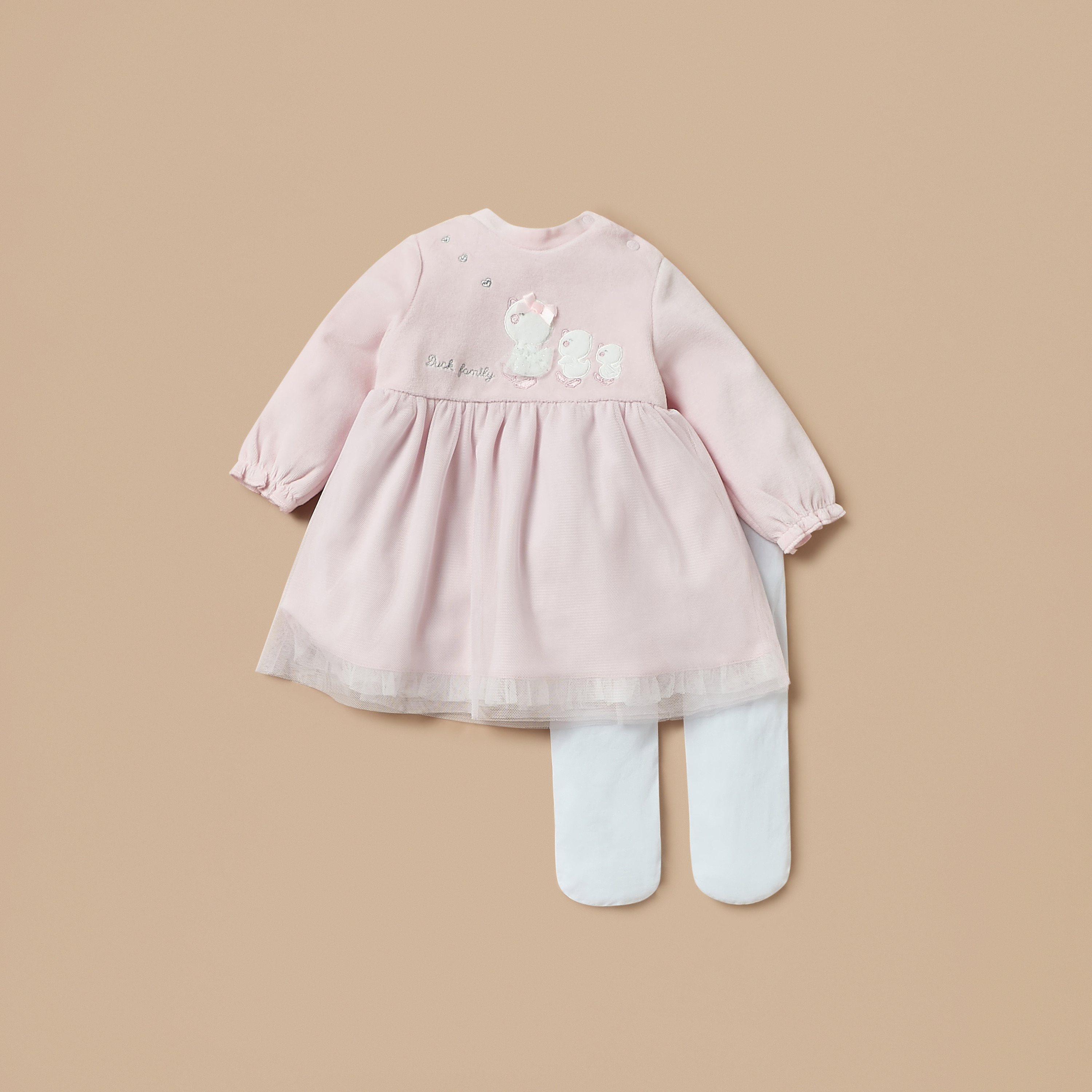 Giggles Duck Applique  A-Line Dress with Stockings-baby-girls-clothing-dressesandjumpsuits-image-1