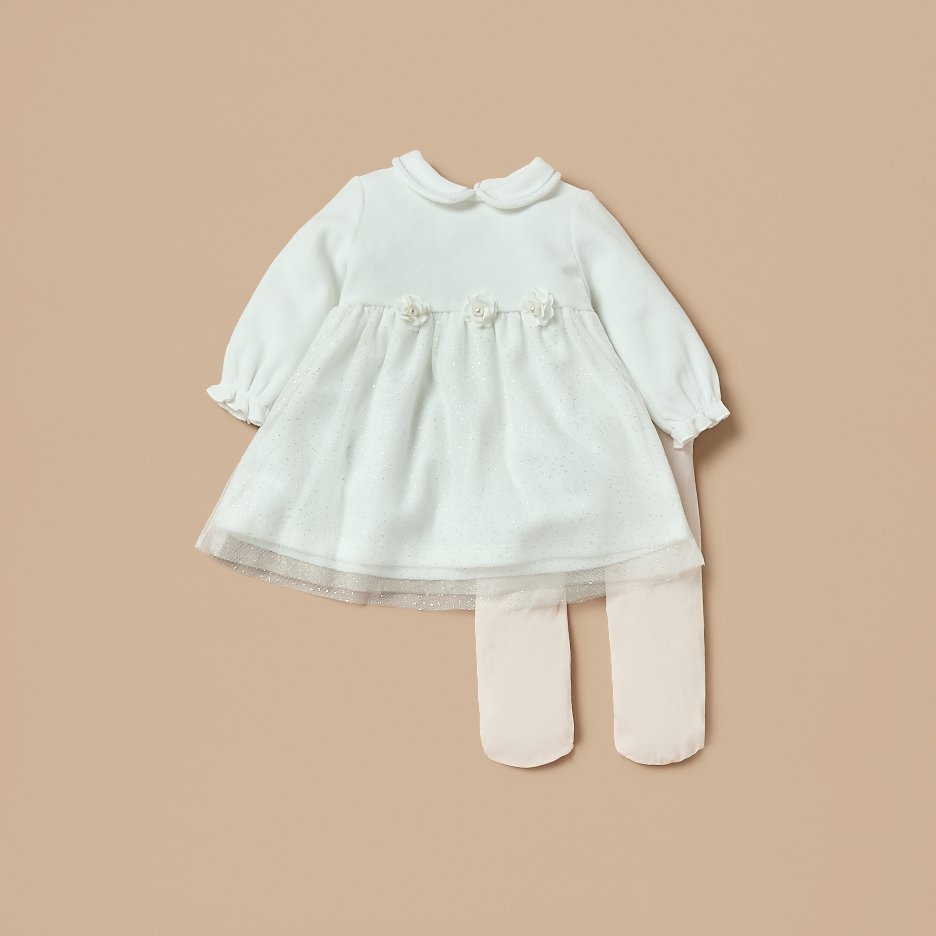 Giggles Floral Accent A-Line Dress with Stockings-baby-girls-clothing-dressesandjumpsuits-image-1