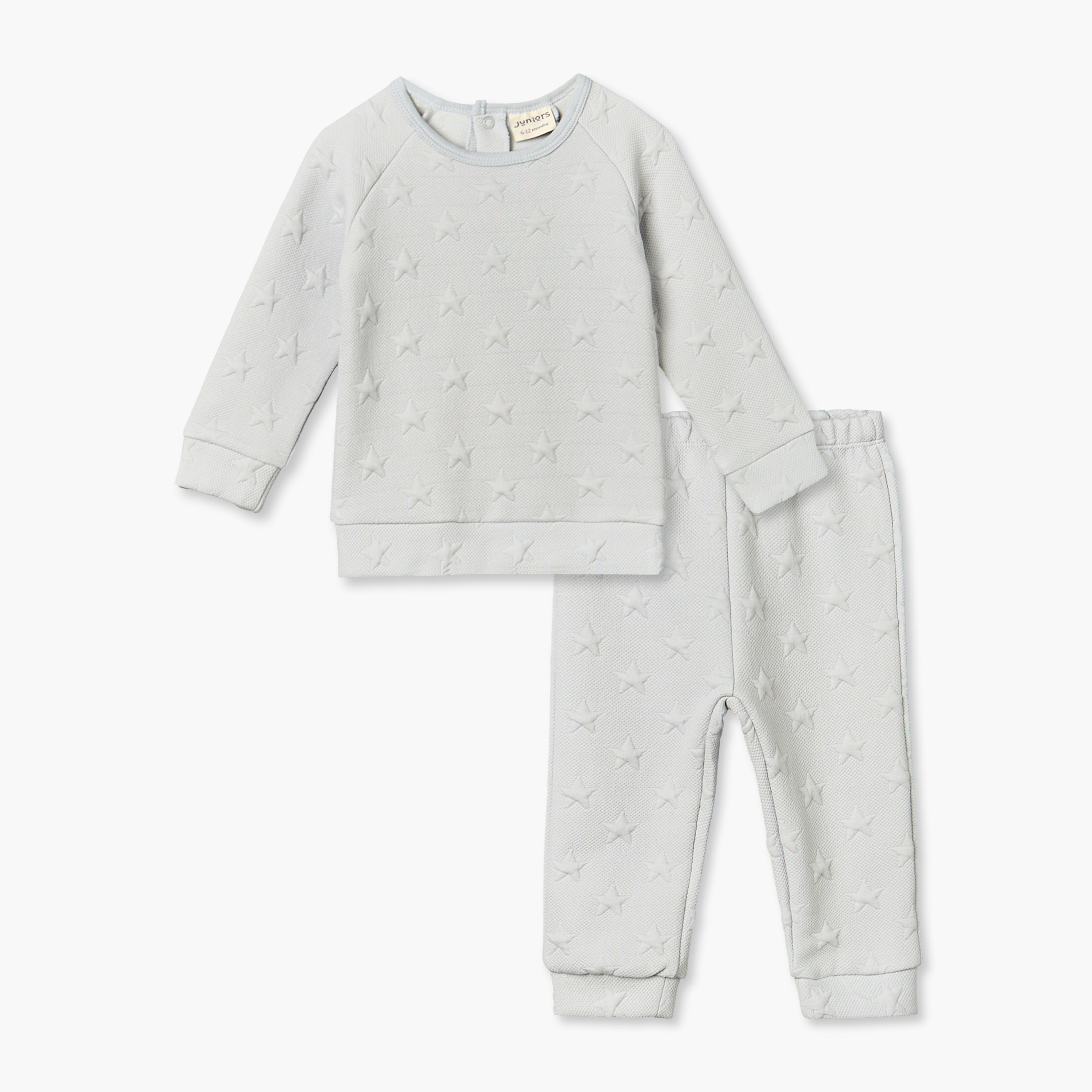 طقم بيجاما قطن بنقوش نجوم بارزة وياقة ضيقة وأكمام طويلة من جونيورز-baby-girls-clothing-nightwear-pyjamasets-image-1