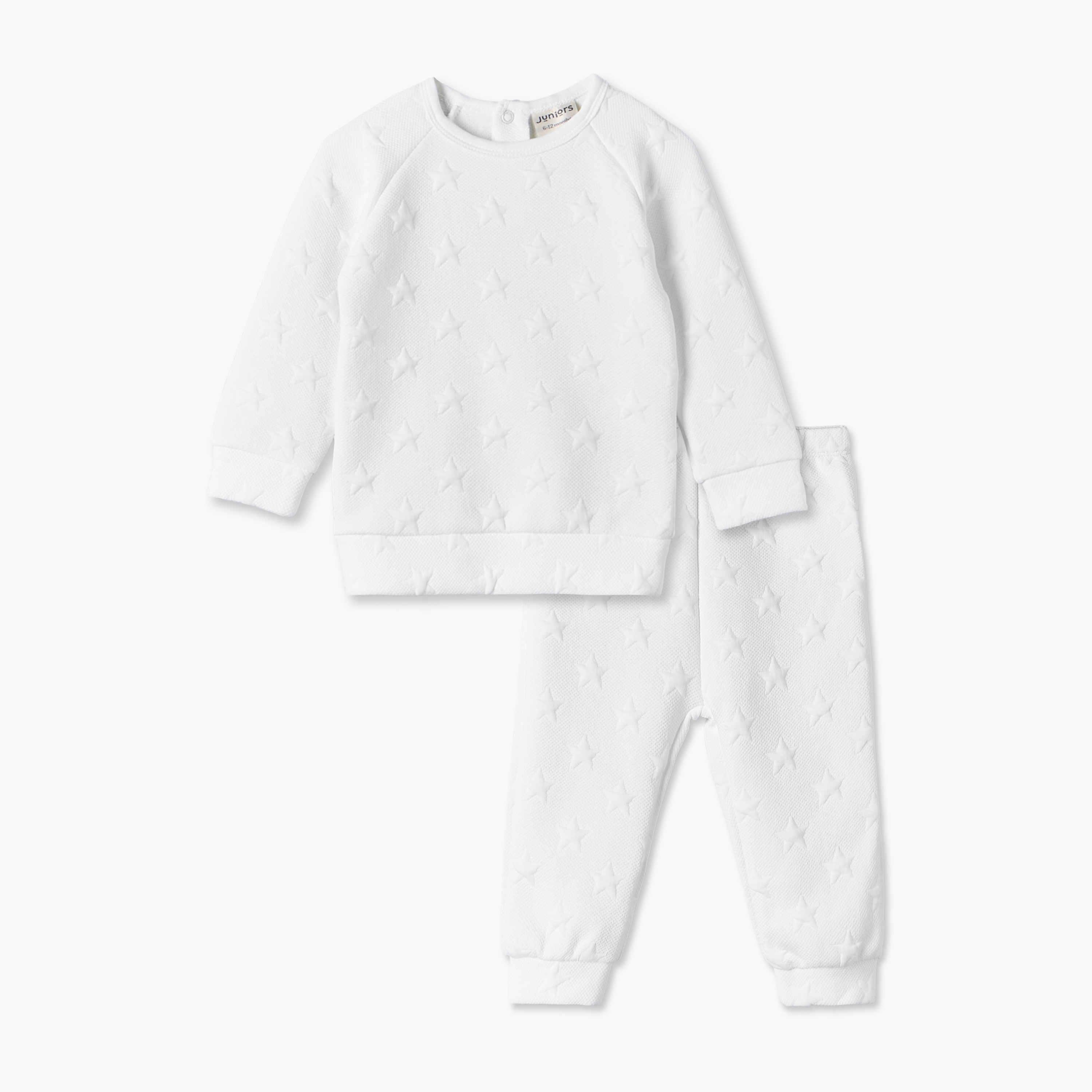 طقم بيجاما قطن بياقة ضيقة وأكمام طويلة ونجوم بارزة الملمس من جونيورز-baby-girls-clothing-nightwear-pyjamasets-image-1