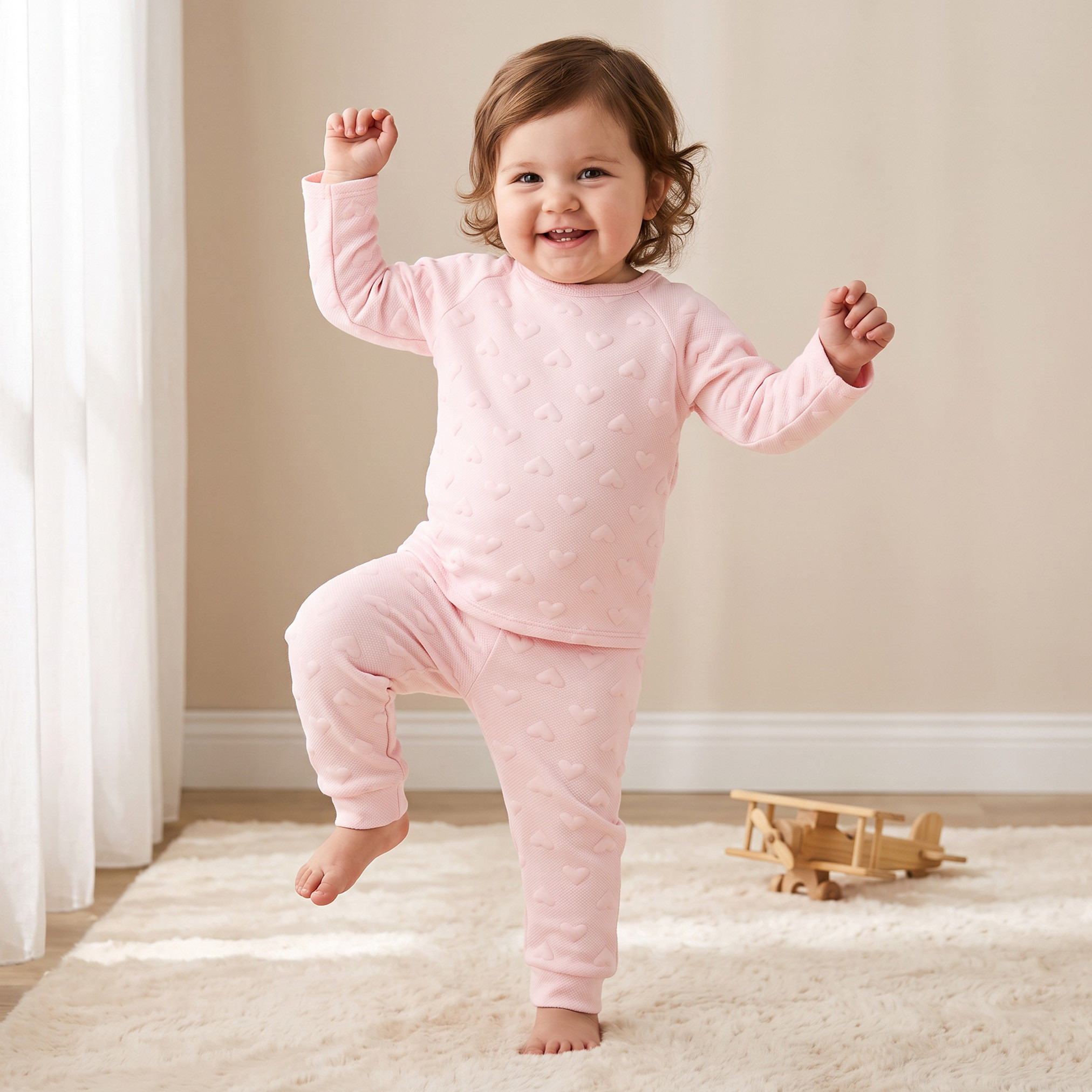 Juniors Cotton Crew Neck Long Sleeves Pyjama Set with Heart Texture-baby-girls-clothing-nightwear-pyjamasets-image-1