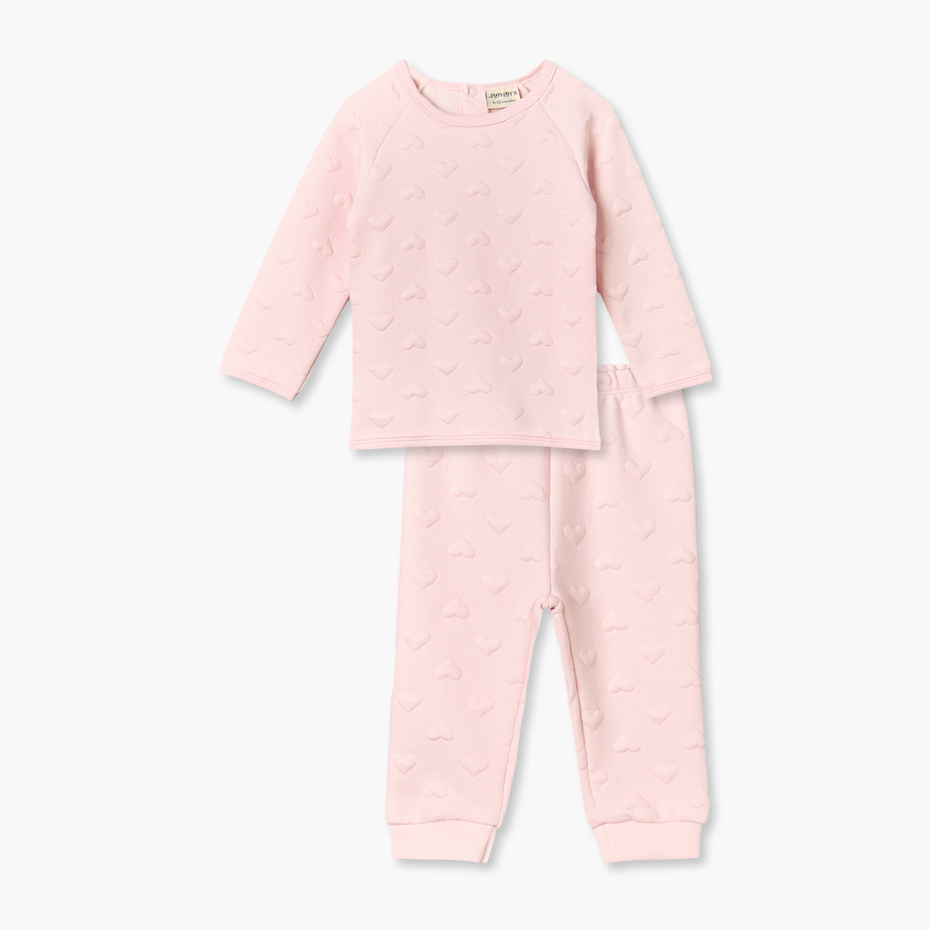 Juniors Cotton Crew Neck Long Sleeves Pyjama Set with Heart Texture-baby-girls-clothing-nightwear-pyjamasets-image-2