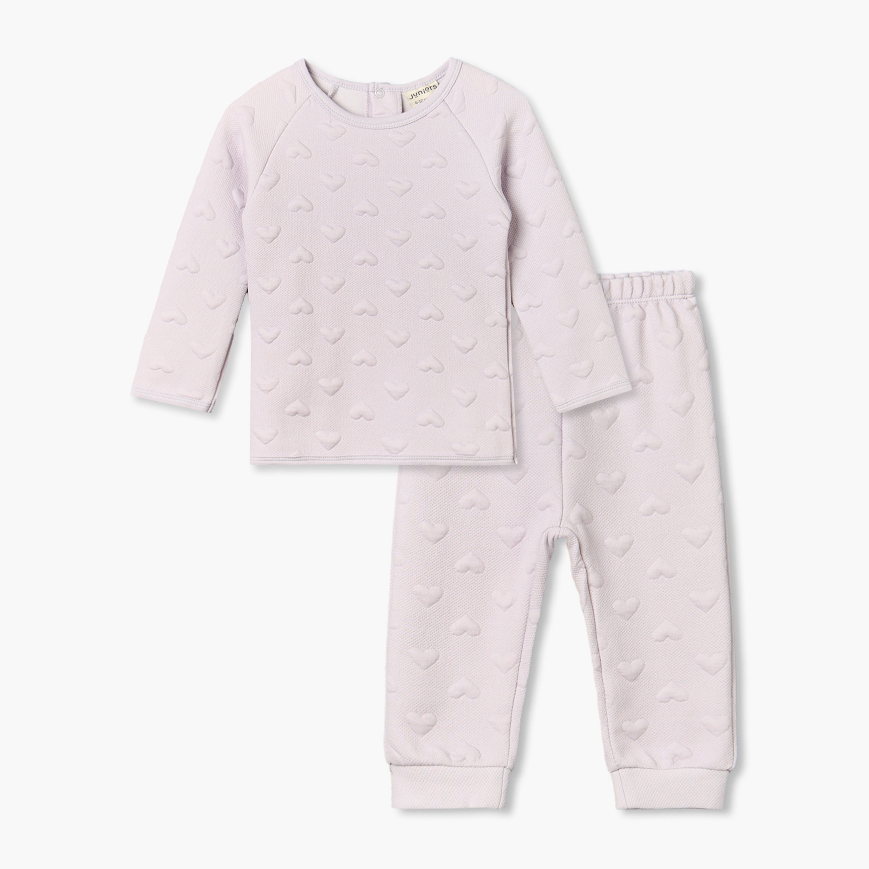طقم بيجاما قطن بنقوش قلب بارزة وياقة ضيقة وأكمام طويلة من جونيورز-baby-girls-clothing-nightwear-pyjamasets-image-1