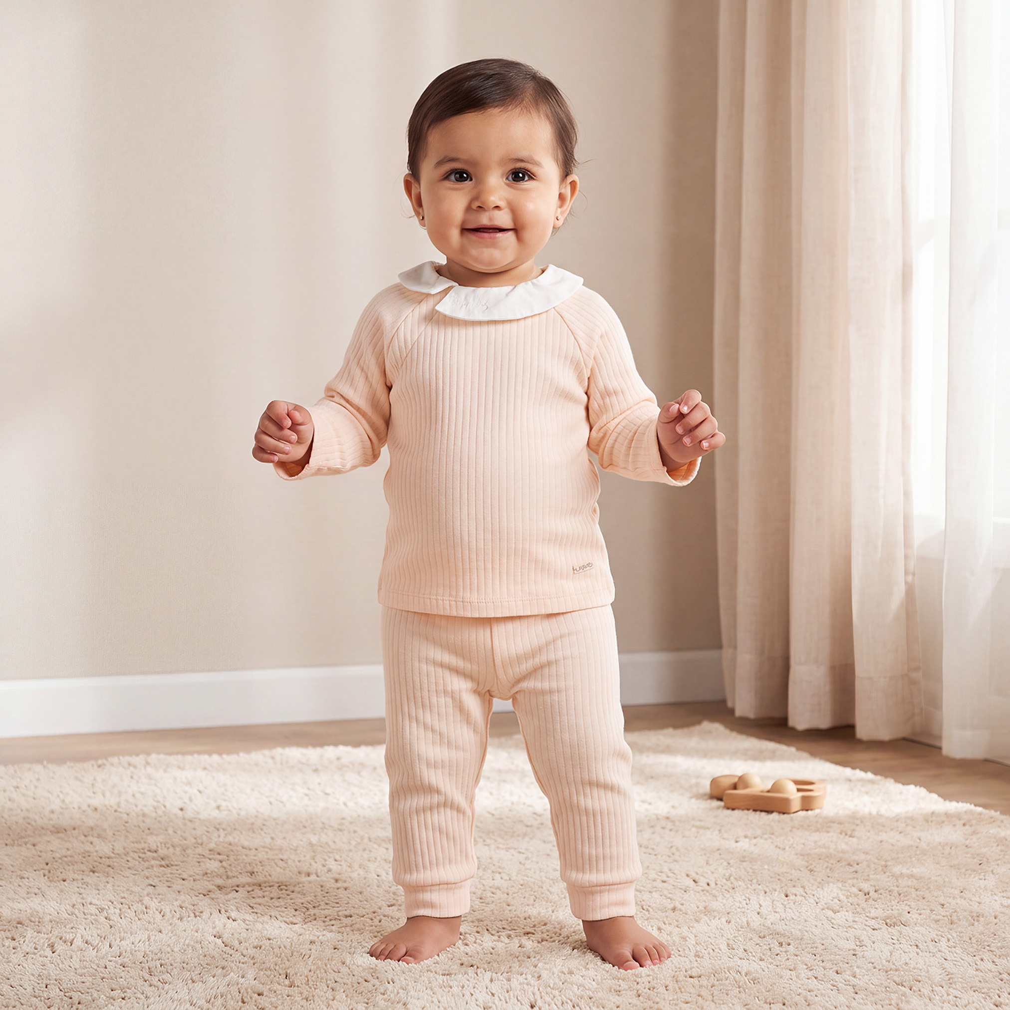 Giggles Collared Long Sleeves Pyjama Set with Ribbed Texture-baby-boys-clothing-nightwear-pyjamasets-image-1