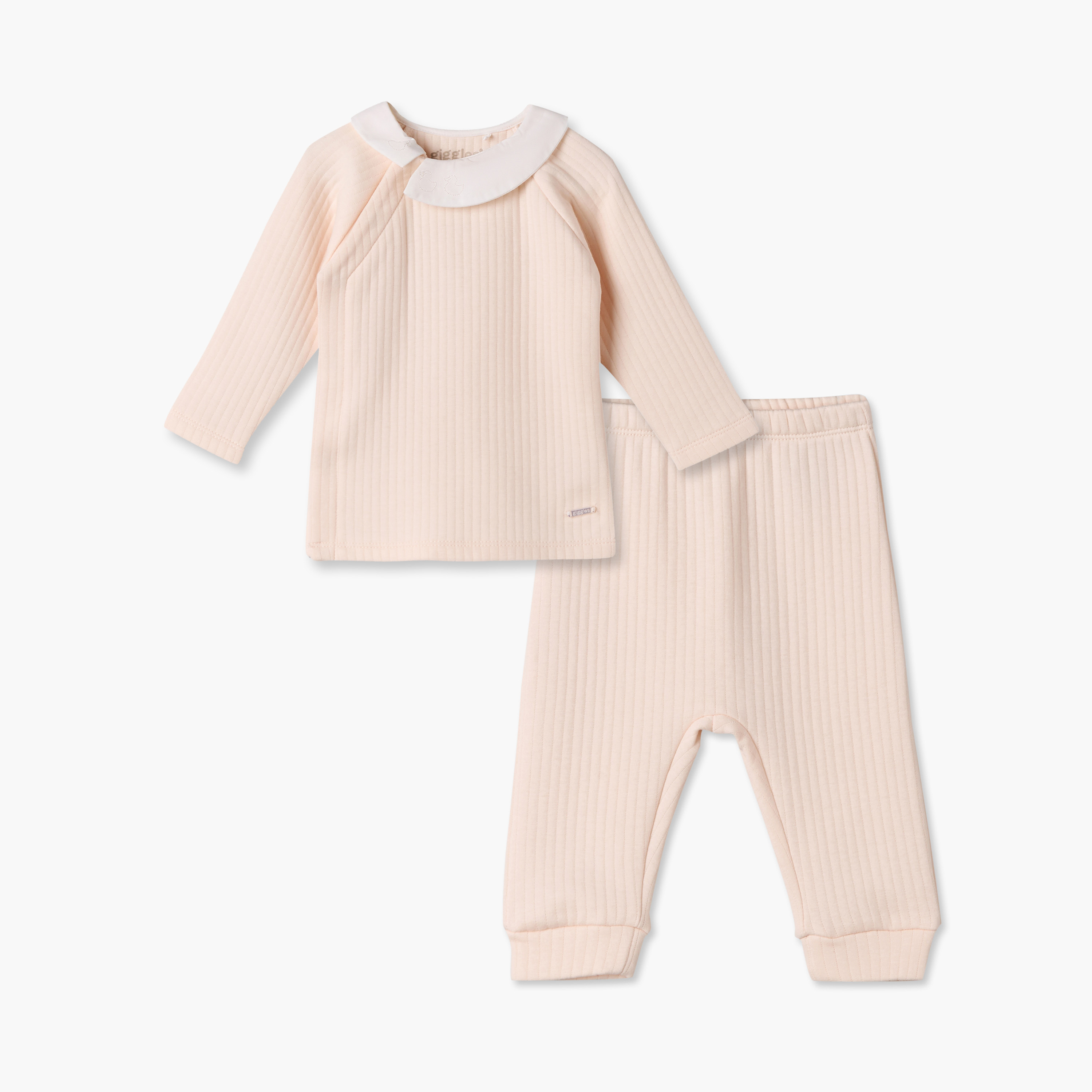 Giggles Collared Long Sleeves Pyjama Set with Ribbed Texture-baby-boys-clothing-nightwear-pyjamasets-image-2