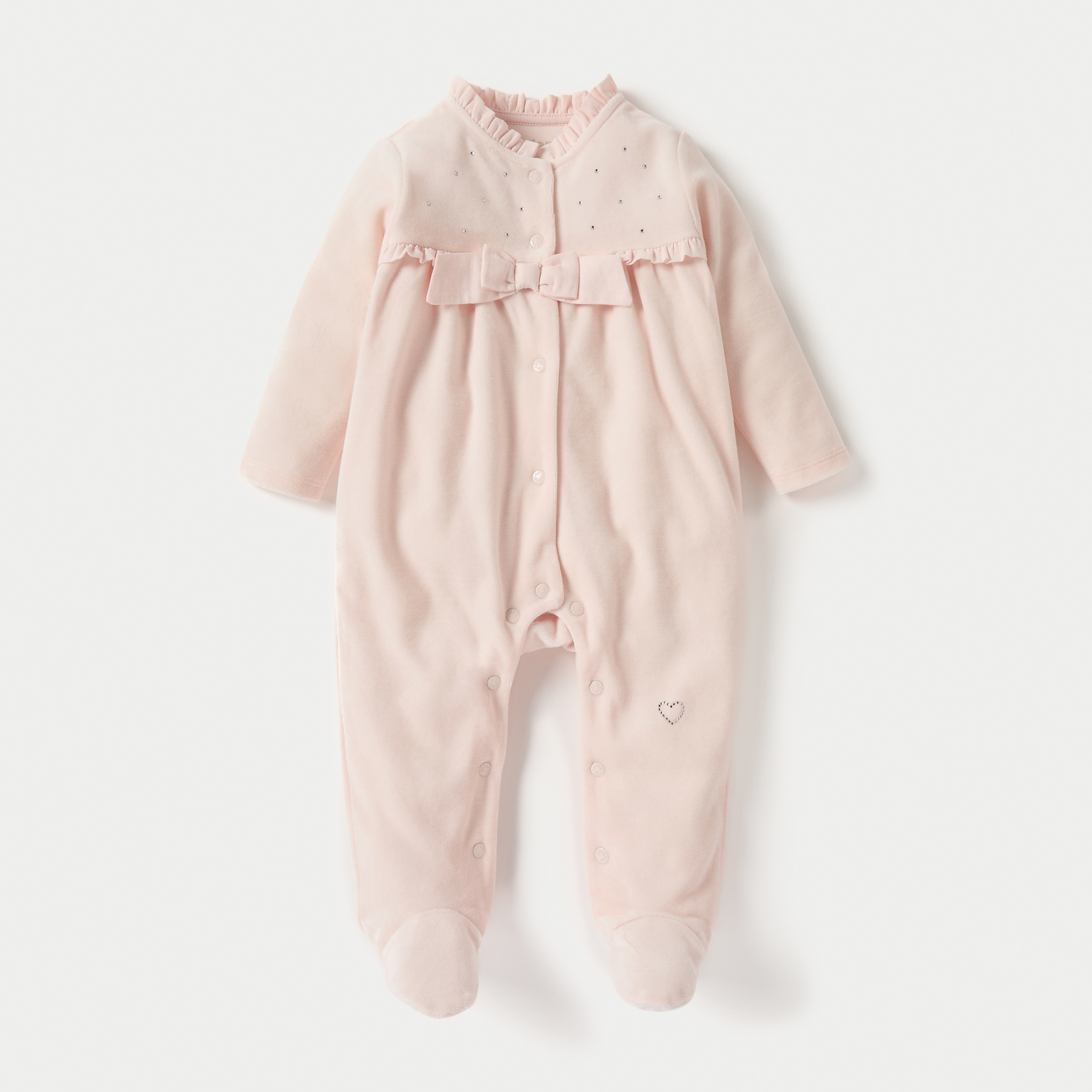 Giggles Embellished Closed Feet Sleepsuit with Bow and Ruffle Detail-baby-girls-clothing-nightwear-sleepsuits-image-1