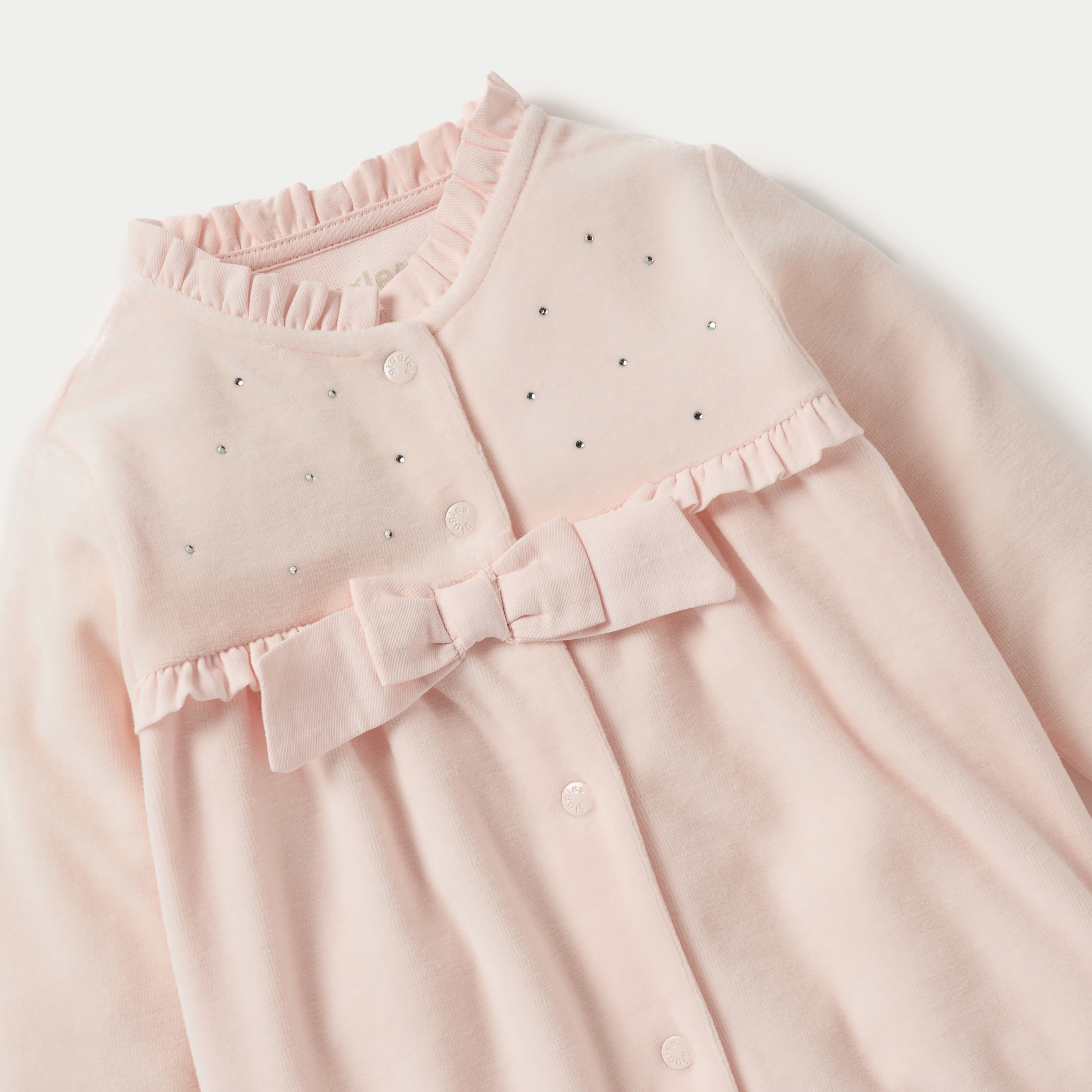 Giggles Embellished Closed Feet Sleepsuit with Bow and Ruffle Detail-baby-girls-clothing-nightwear-sleepsuits-image-3