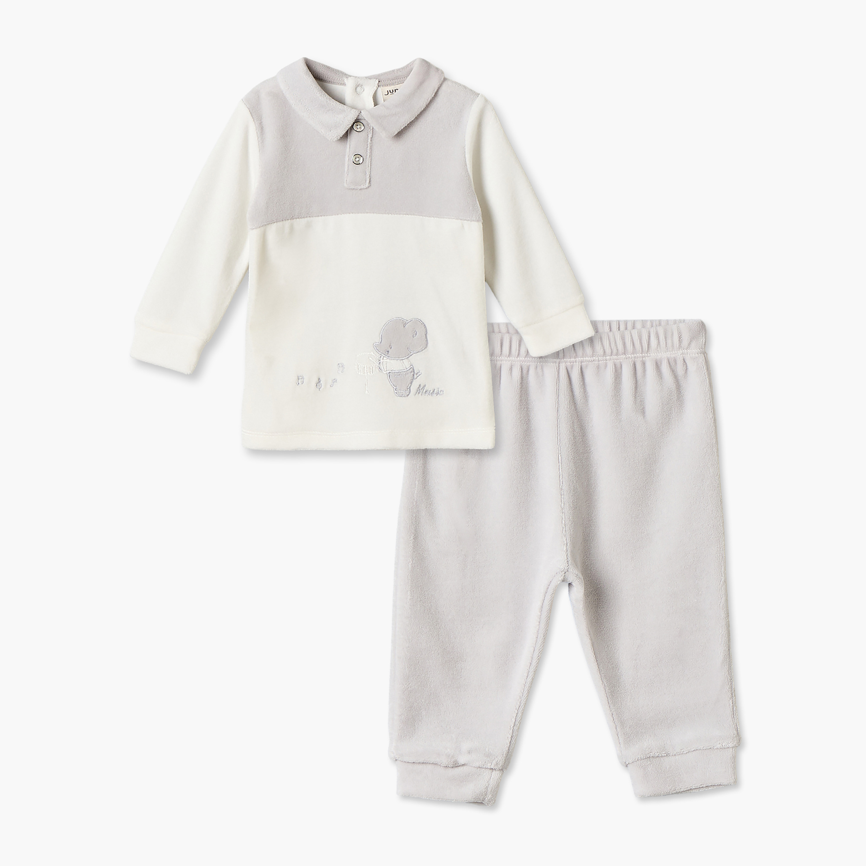 طقم بيجاما بياقة وأكمام طويلة وتصميم كتل ألوان من جونيورز-baby-boys-clothing-nightwear-pyjamasets-image-1
