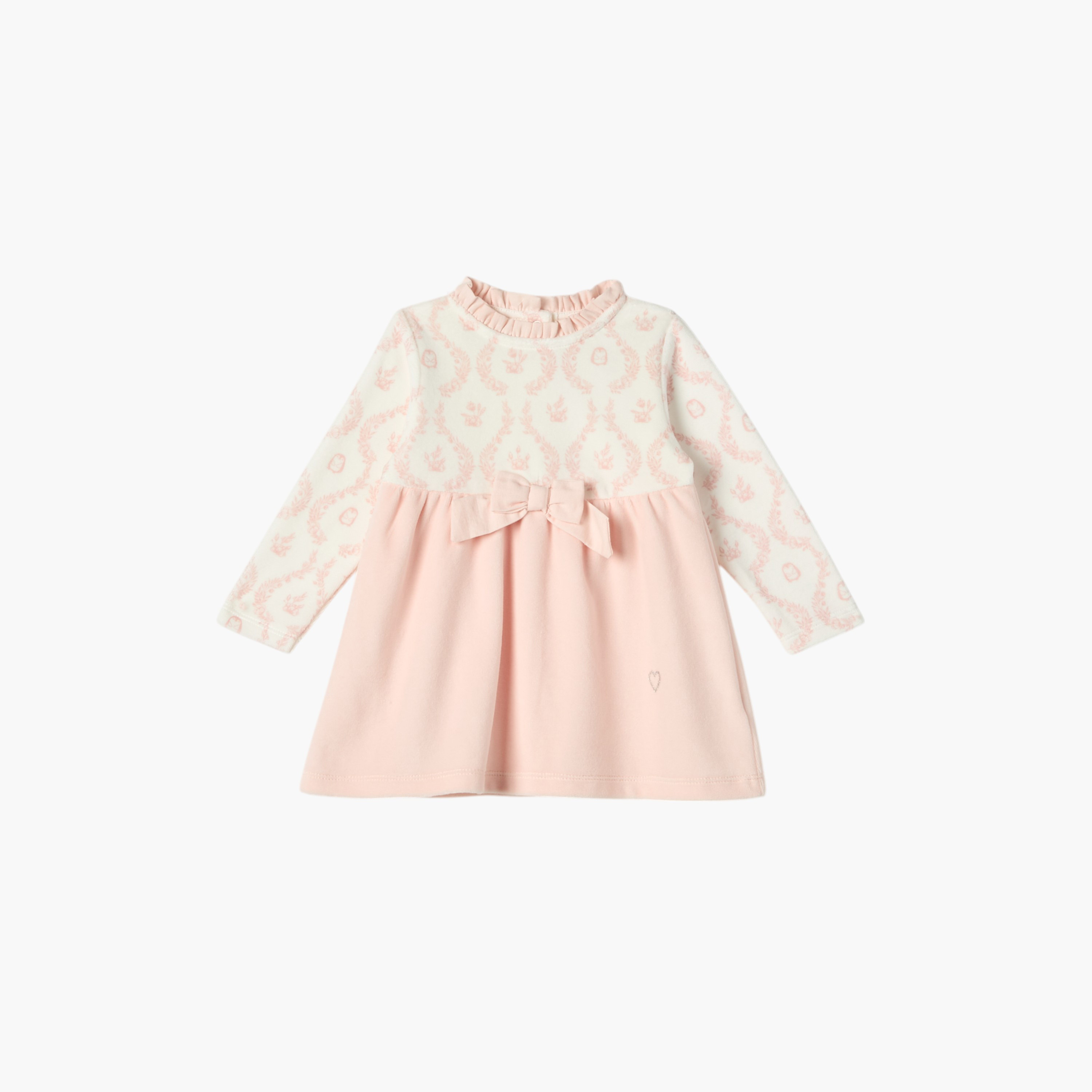 Giggles Floral Print Long Sleeves Dress with Bow Detail and Button Closure-baby-girls-clothing-dressesandjumpsuits-image-1