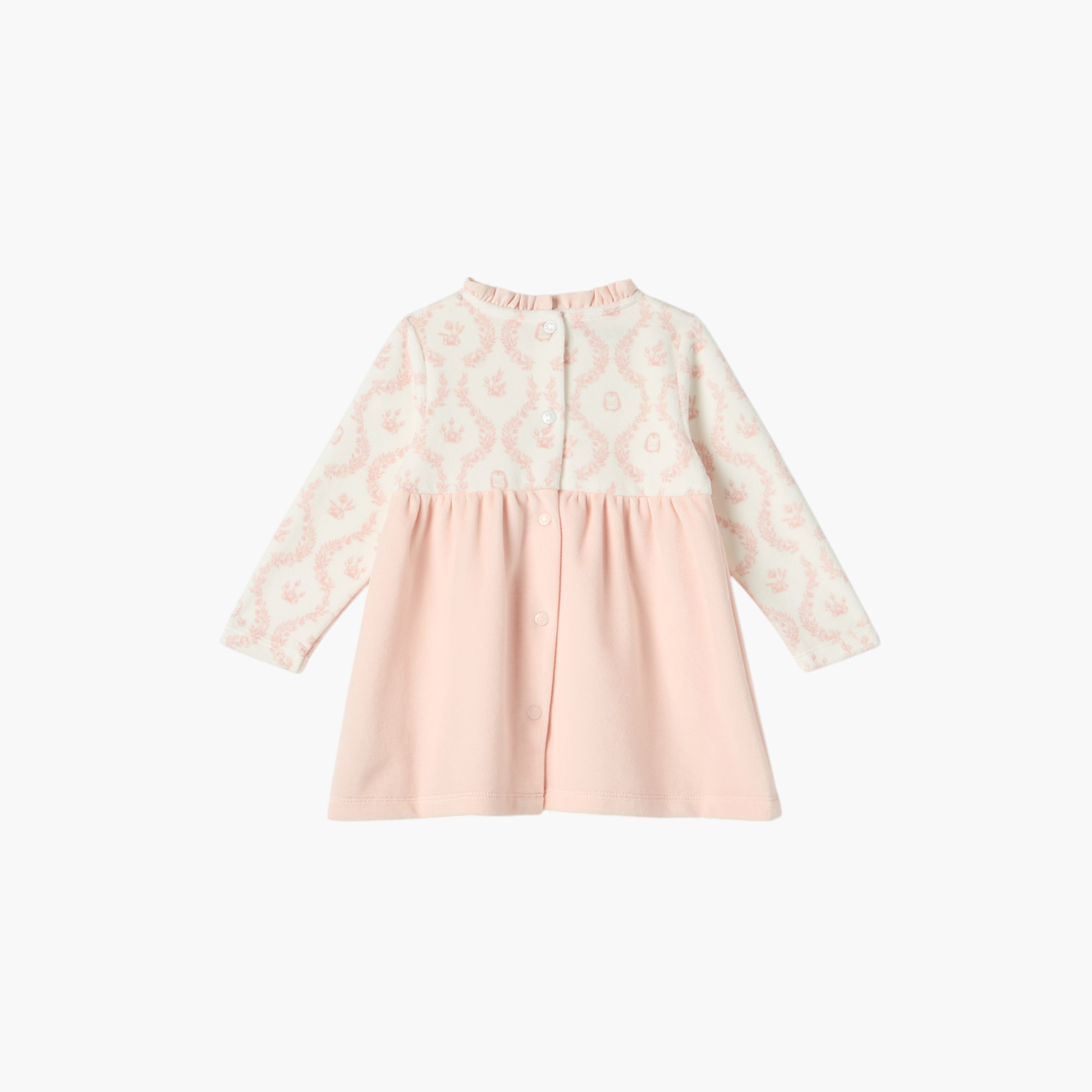 Giggles Floral Print Long Sleeves Dress with Bow Detail and Button Closure-baby-girls-clothing-dressesandjumpsuits-image-2