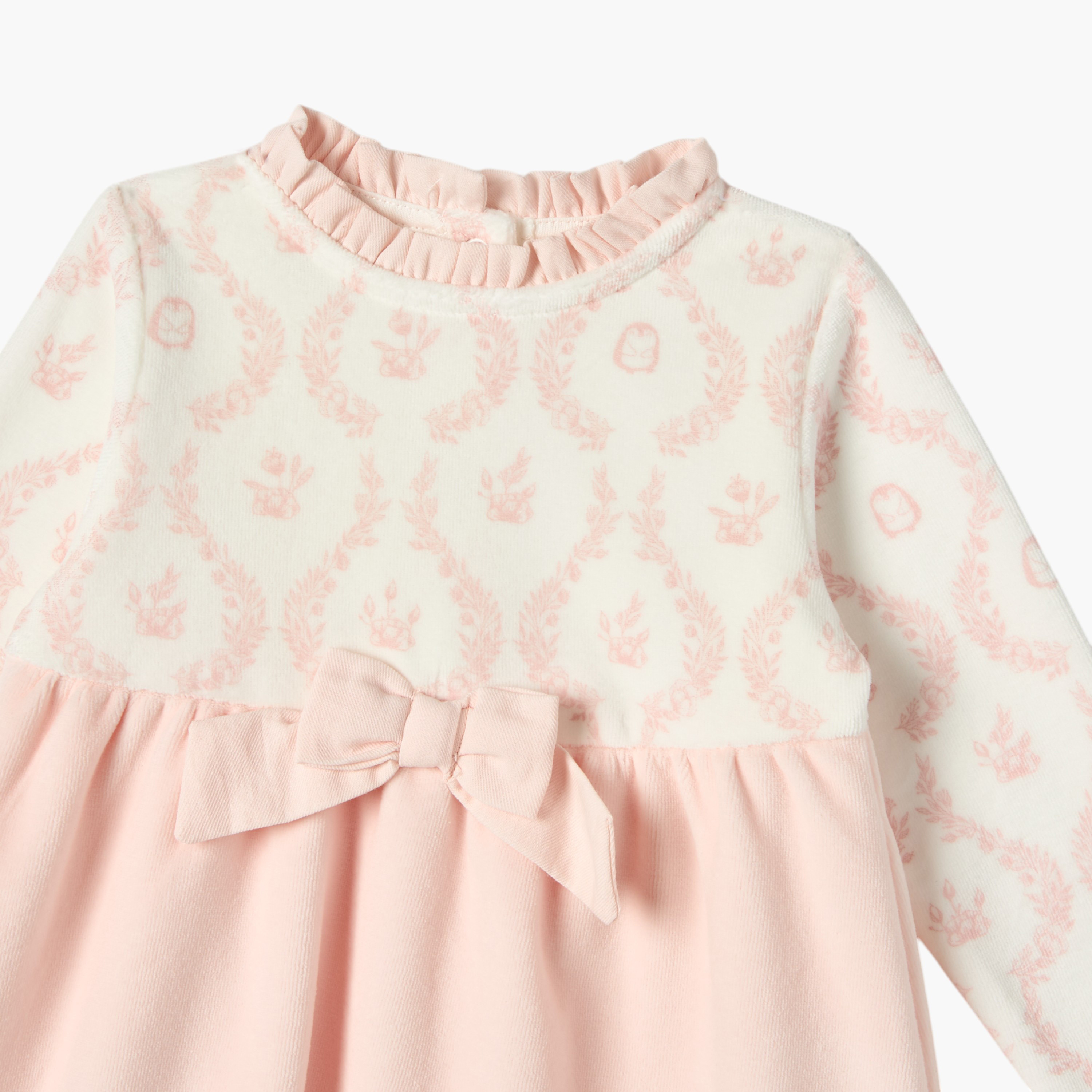 Giggles Floral Print Long Sleeves Dress with Bow Detail and Button Closure-baby-girls-clothing-dressesandjumpsuits-image-3