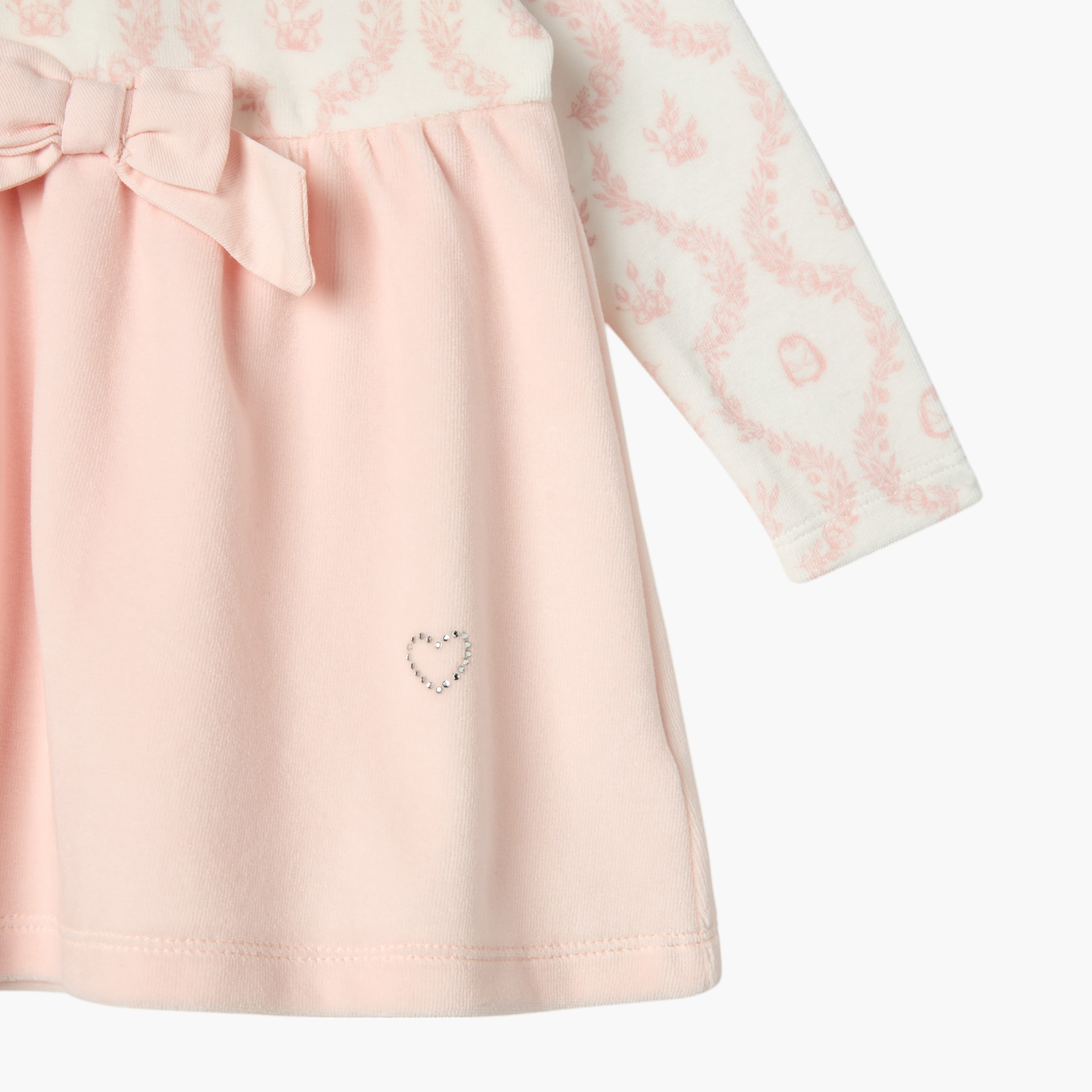 Giggles Floral Print Long Sleeves Dress with Bow Detail and Button Closure-baby-girls-clothing-dressesandjumpsuits-image-4