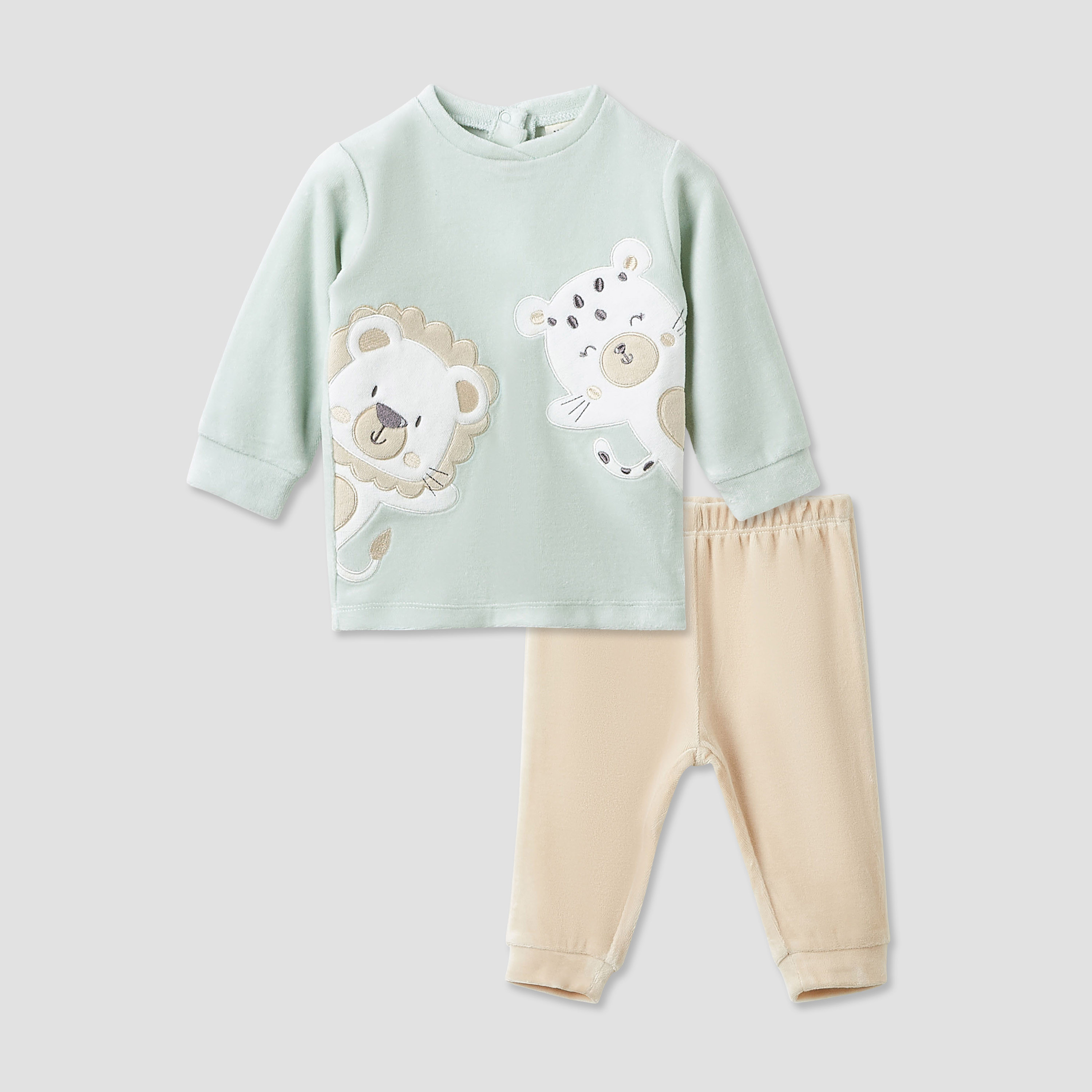 Juniors Pyjama Set with Animal Applique - Long Sleeves - Crew Neck-baby-boys-clothing-winterwear-setsandcoords-image-1