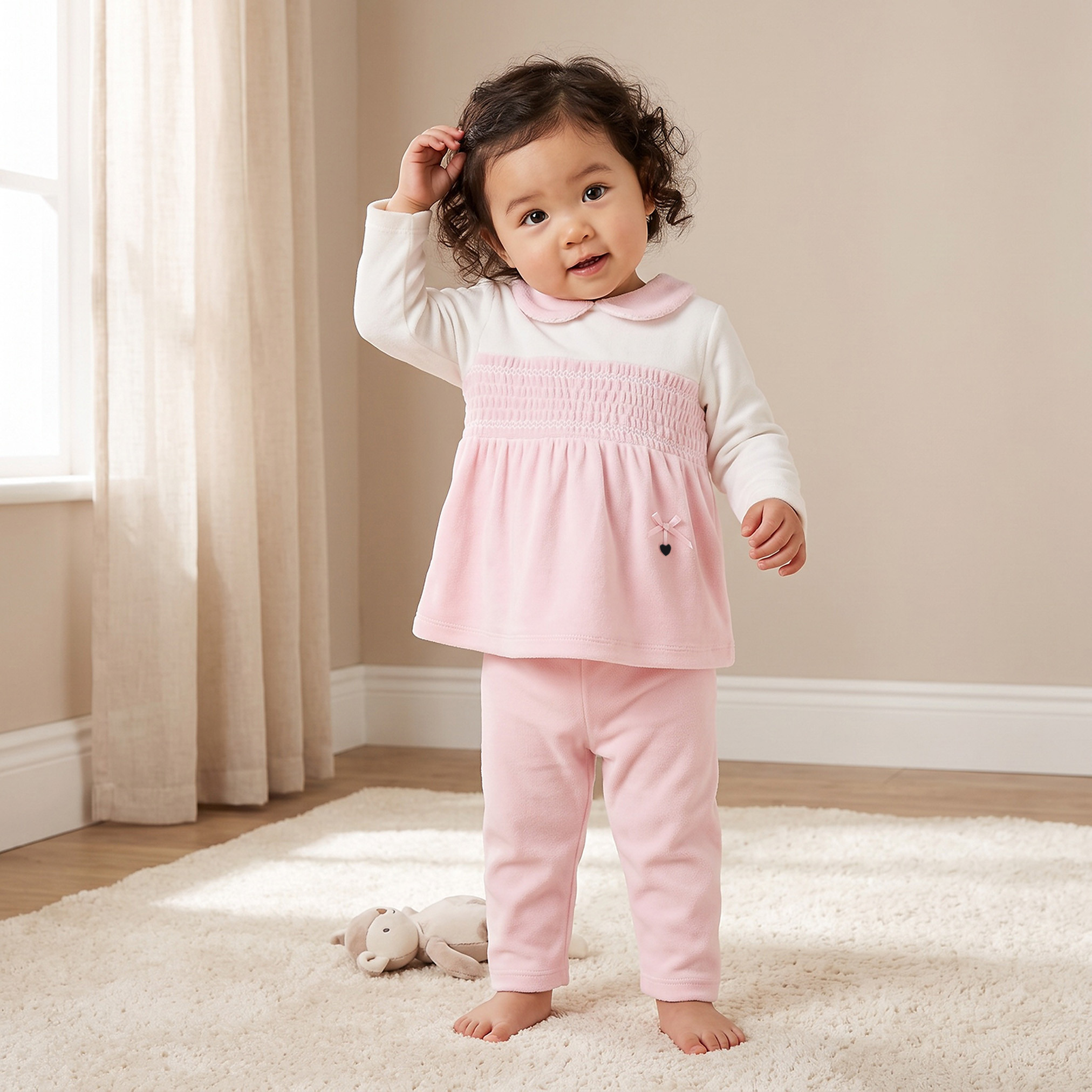 Giggles Collared Long Sleeves Pyjama Set with Shirred Panel-baby-girls-clothing-nightwear-pyjamasets-image-1