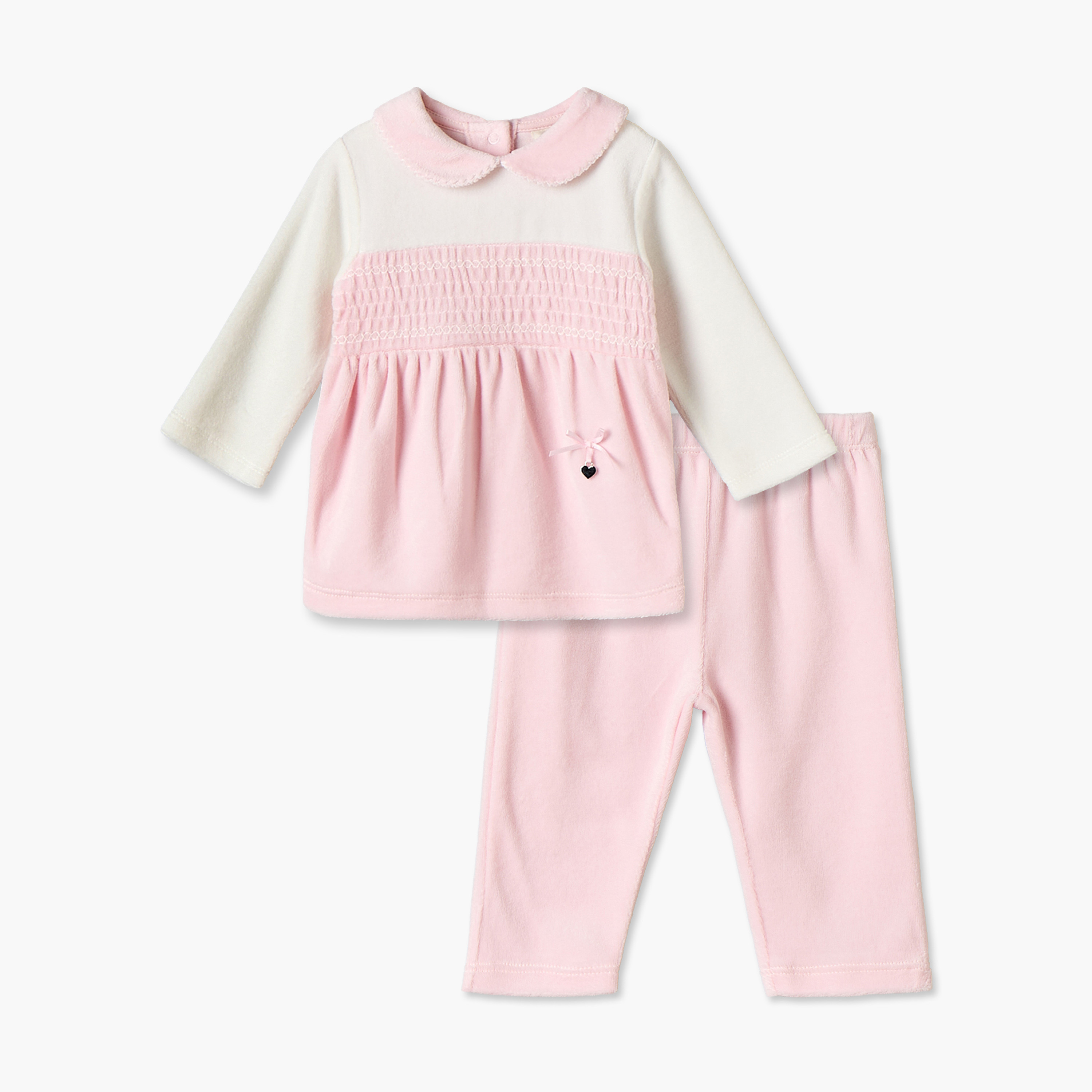 Giggles Collared Long Sleeves Pyjama Set with Shirred Panel-baby-girls-clothing-nightwear-pyjamasets-image-2