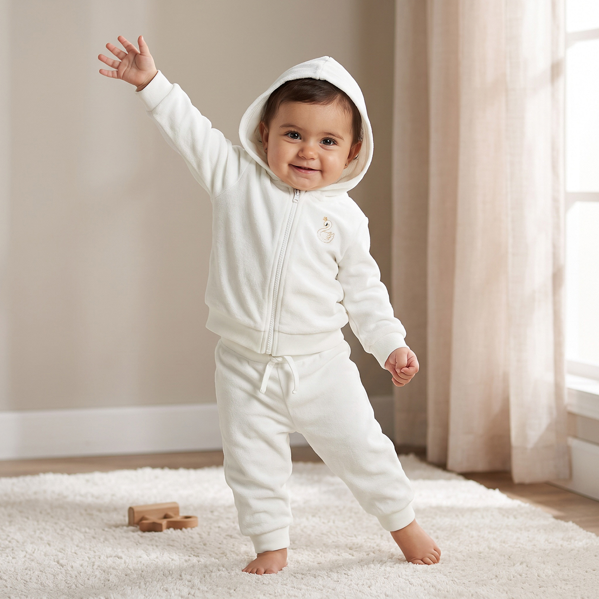 Juniors Hooded Long Sleeves Pyjama Set with Swan Embroidery-baby-boys-clothing-nightwear-pyjamasets-image-1