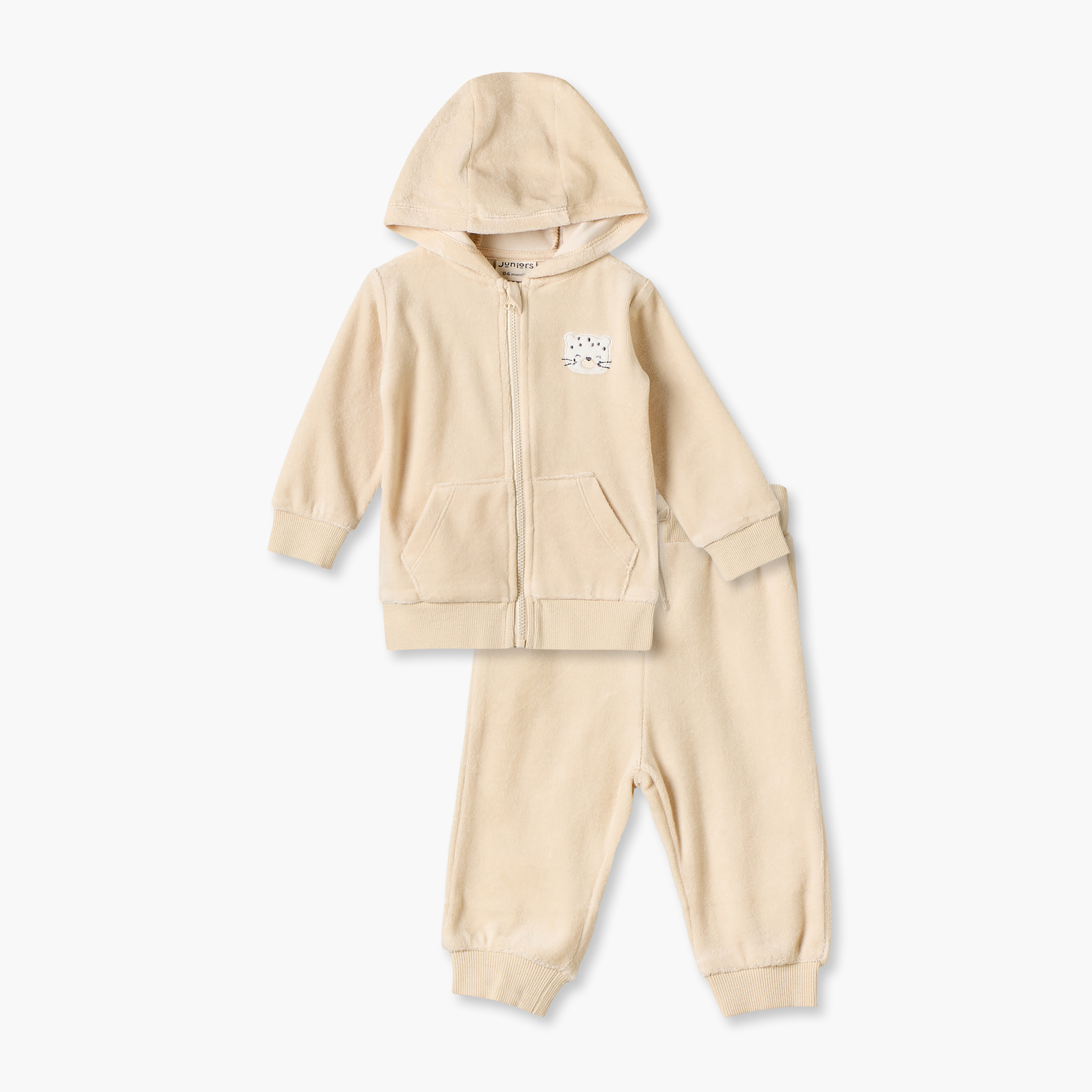 طقم هودي بأكمام طويلة بسحاب وبنطلون رياضي مع تطريز دب من جونيورز-baby-girls-clothing-nightwear-pyjamasets-image-2