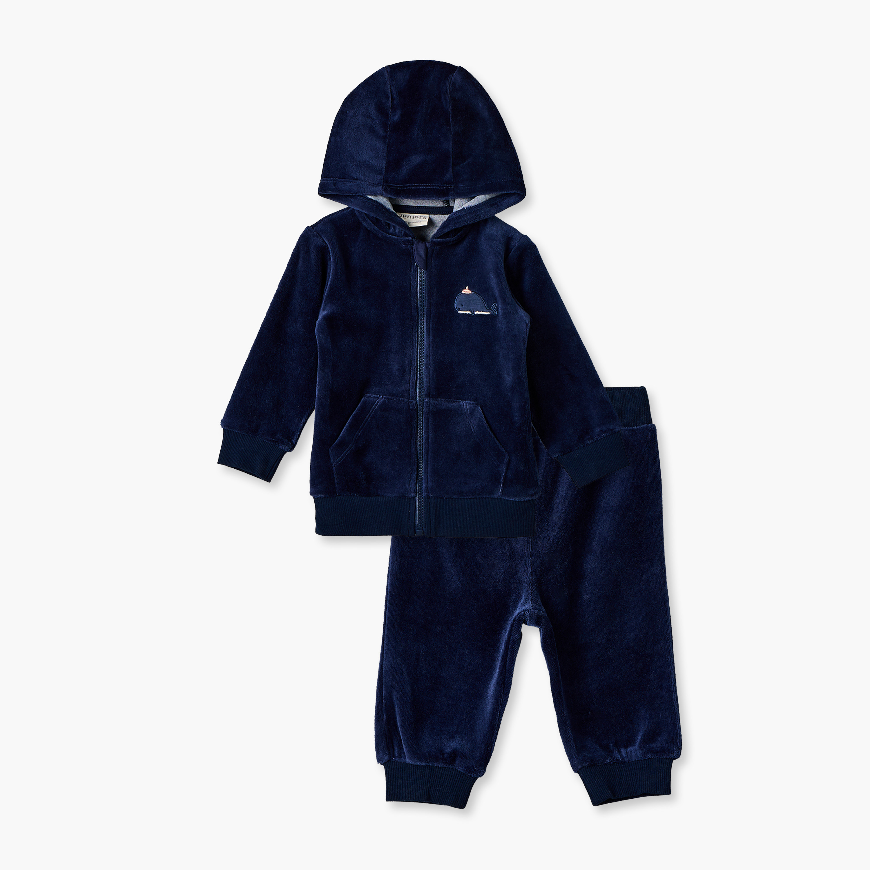 طقم هودي بأكمام طويلة وسحاب إغلاق وبنطلون جوجر بتطريزات من جونيورز-baby-girls-clothing-nightwear-pyjamasets-image-1