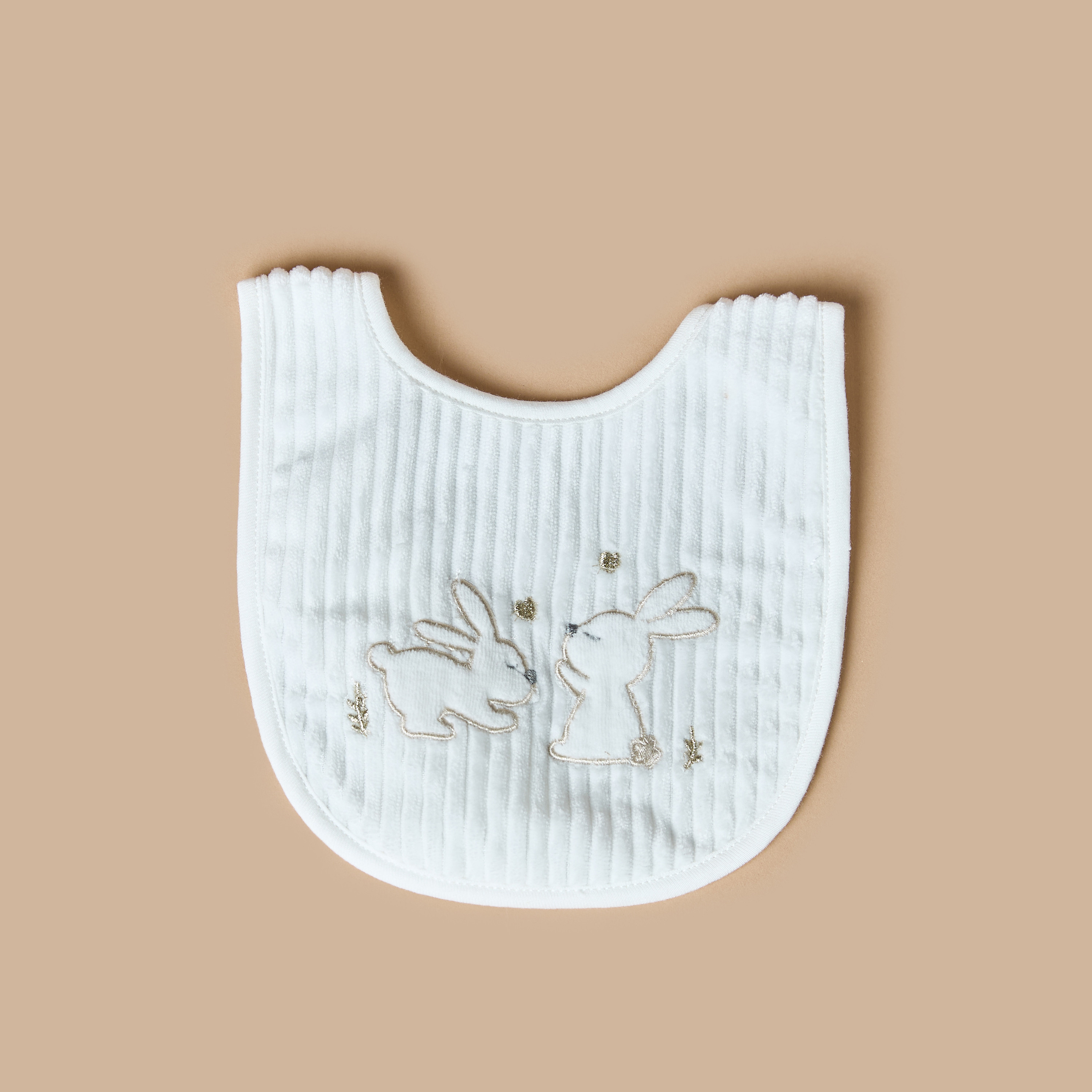 Giggles Bunny Embroidered Bib with Snap Button Closure-baby-feeding-bibs-image-1
