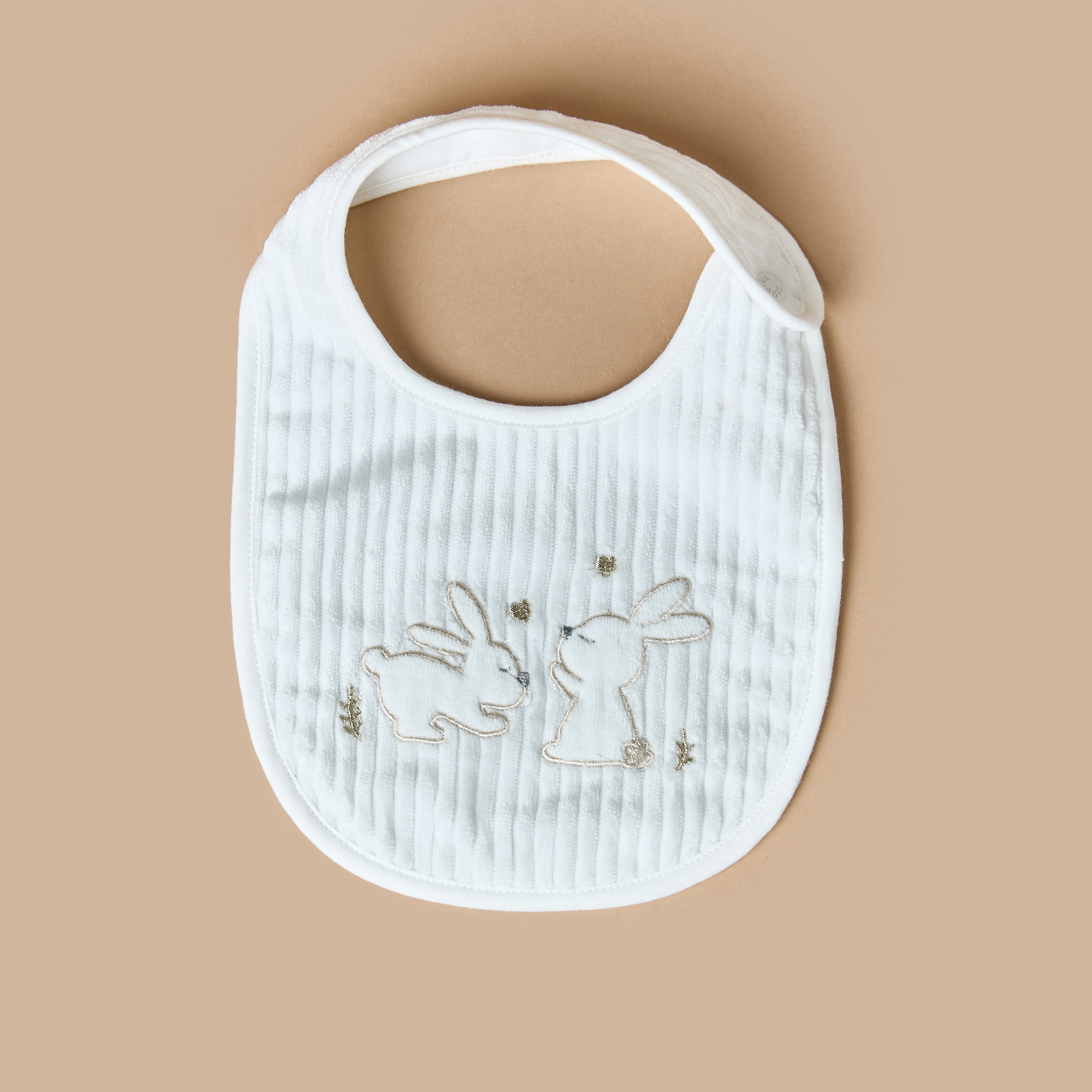 Giggles Bunny Embroidered Bib with Snap Button Closure-baby-feeding-bibs-image-2