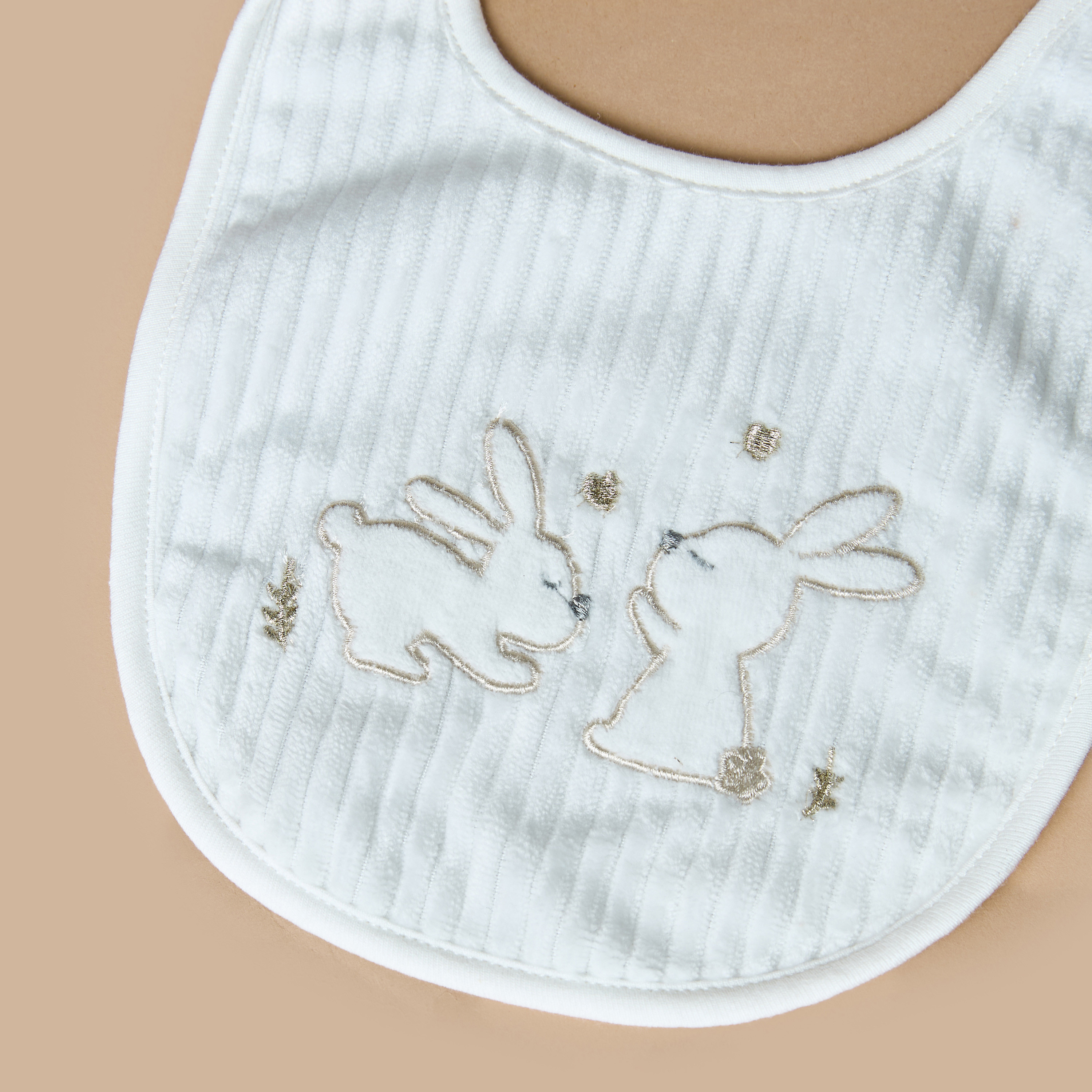 Giggles Bunny Embroidered Bib with Snap Button Closure-baby-feeding-bibs-image-3