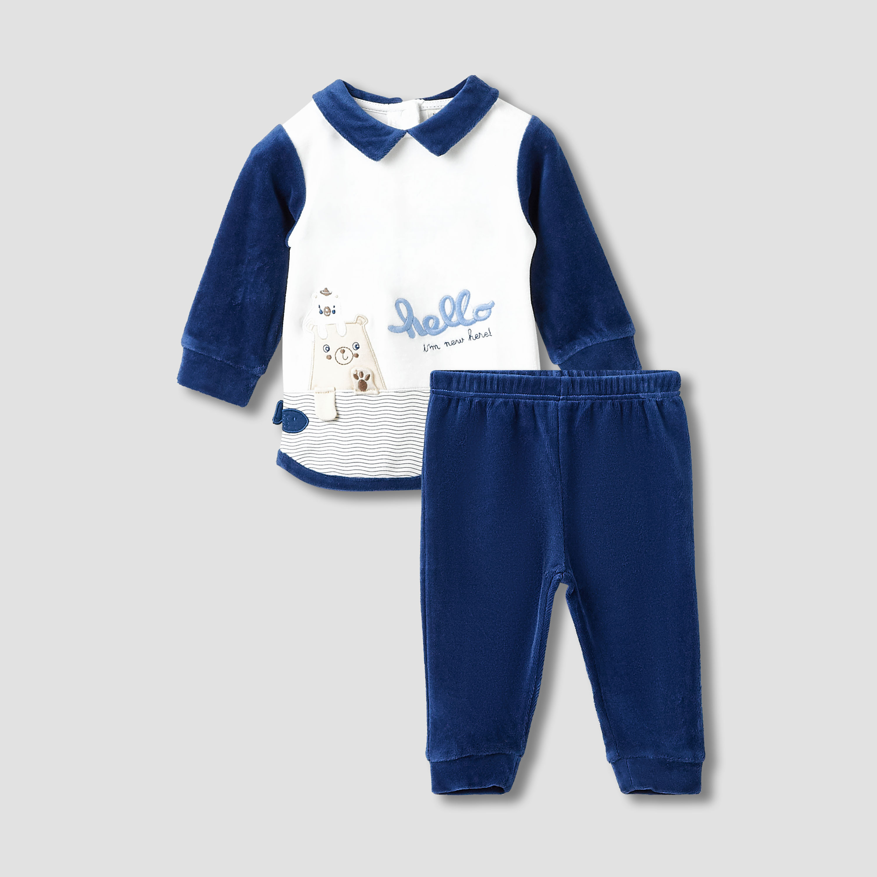 Juniors Pyjama Set with Applique Detail - Long Sleeves - Collar-baby-boys-clothing-winterwear-setsandcoords-image-1
