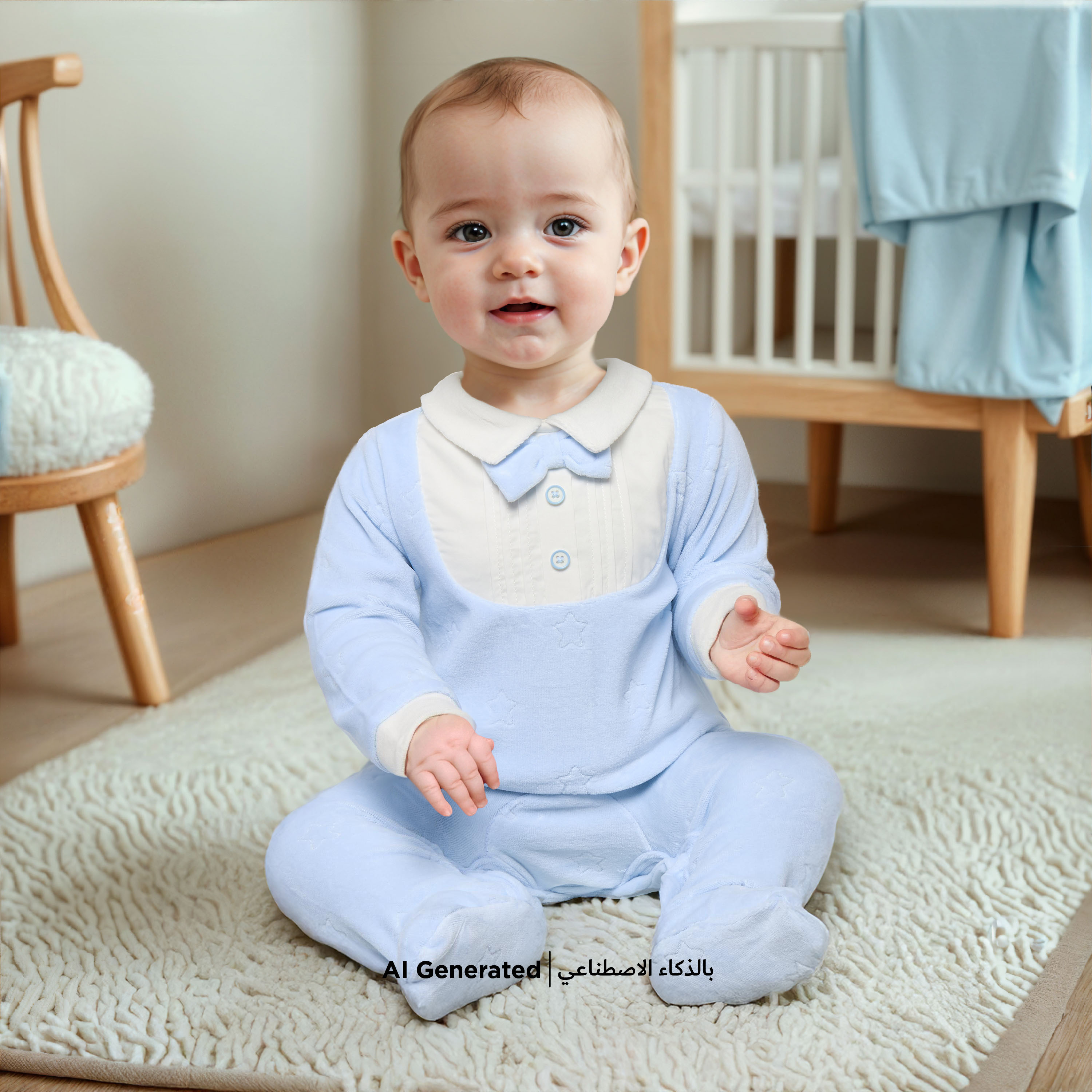 Giggles Star Textured Closed Feet Sleepsuit with Bow Detail and Button Closure-baby-boys-clothing-winterwear-sleepsuits-image-5