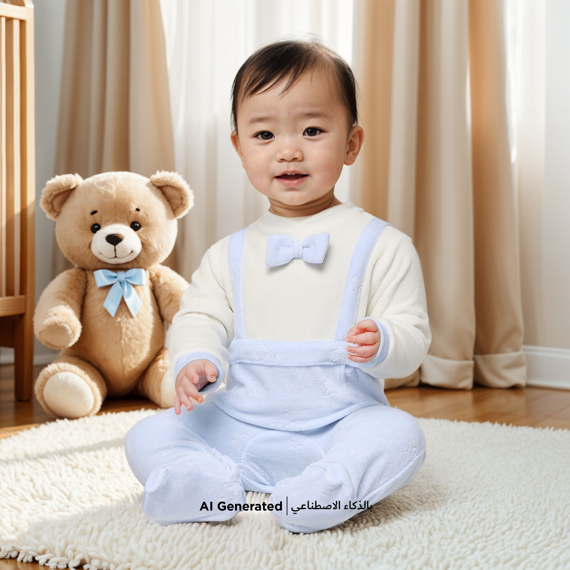 Giggles Star Textured Closed Feet Sleepsuit with Bow Detail and Button Closure-baby-boys-clothing-nightwear-sleepsuits-image-5