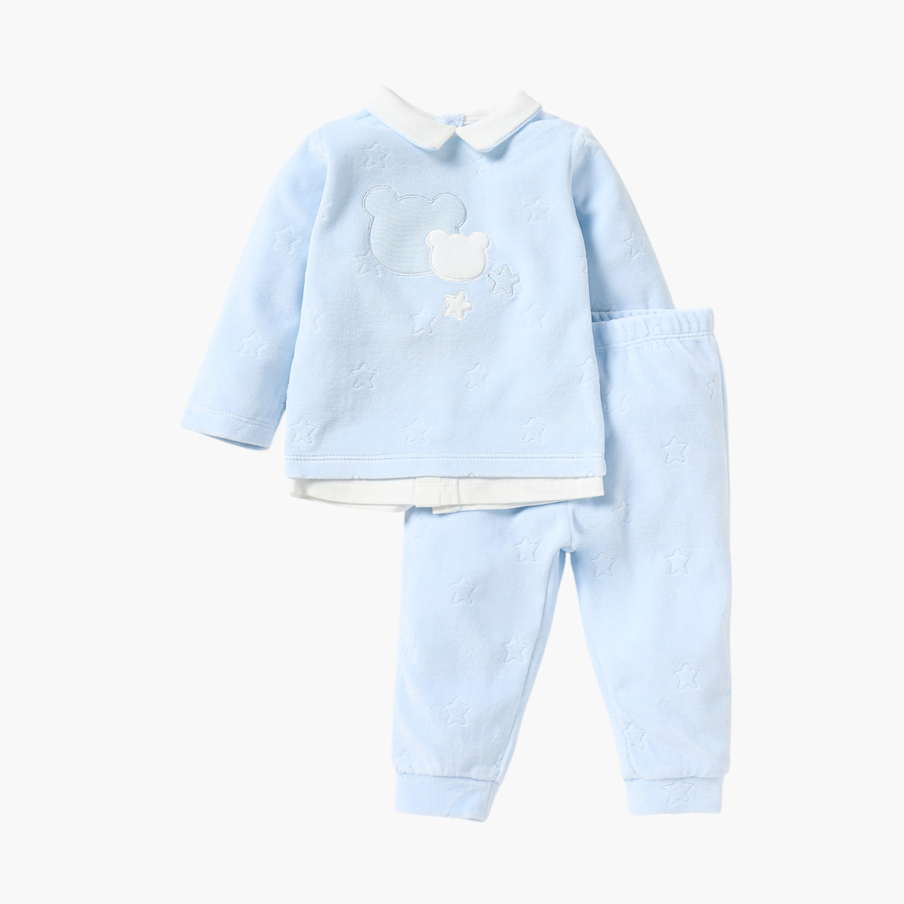 طقم بنطلون بيجاما وبلوزة قطيفة بنقوش من جيجلز-baby-boys-clothing-nightwear-pyjamasets-image-1