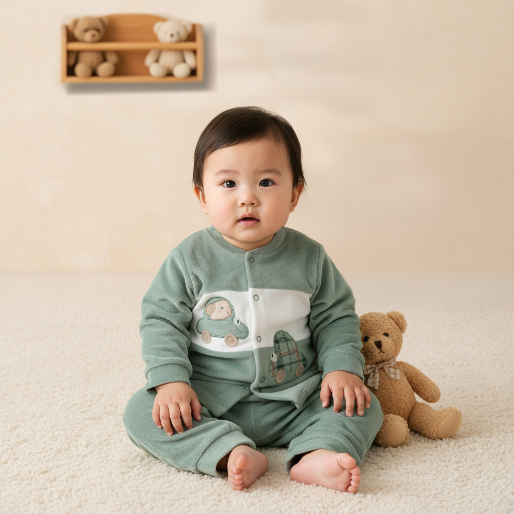 طقم بيجاما بياقة مستديرة وأكمام طويلة وزخارف سيارة من جونيورز-baby-boys-clothing-winterwear-setsandcoords-image-2