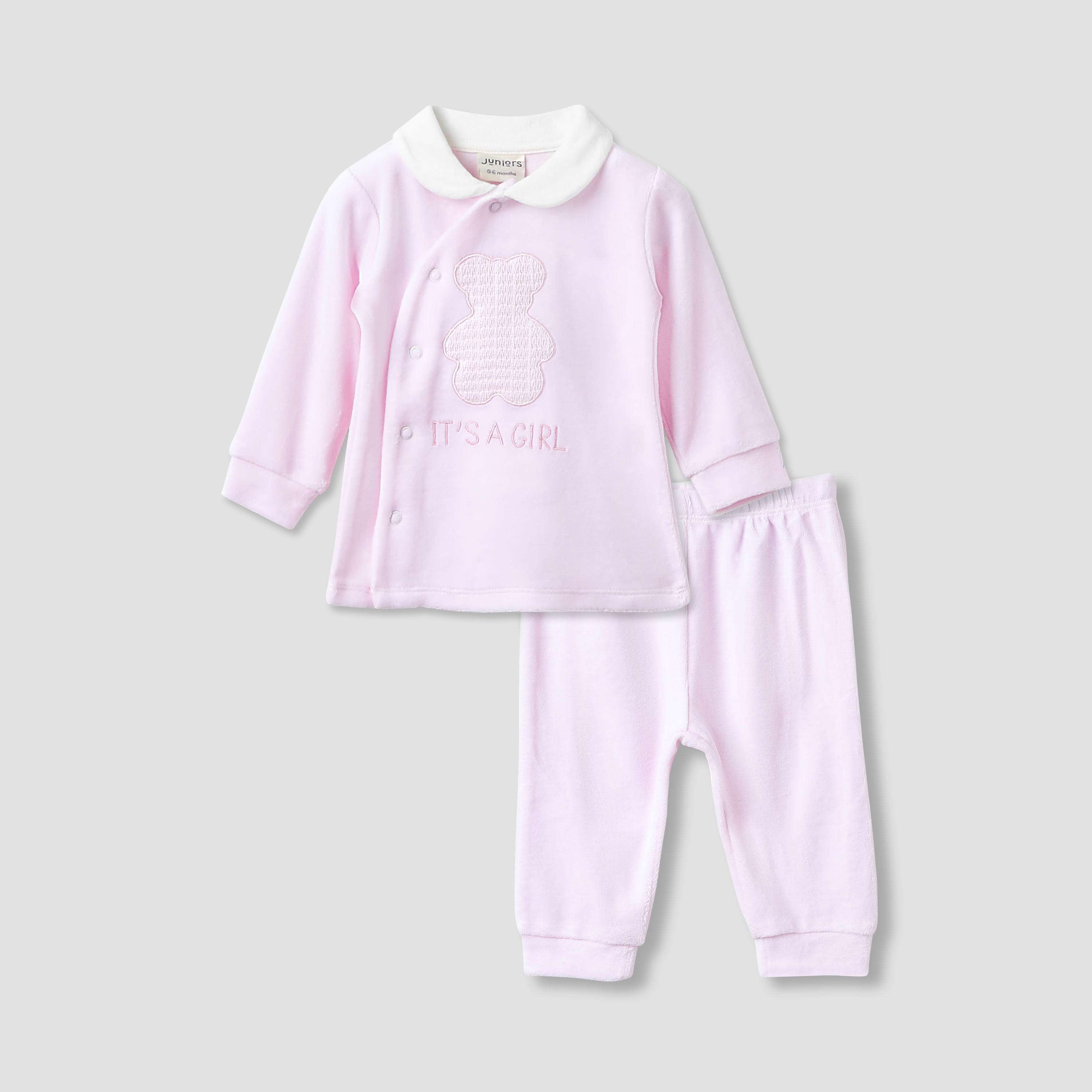 Juniors Pyjama Set with Bear Applique - Long Sleeves - Collar-baby-girls-clothing-nightwear-pyjamasets-image-1