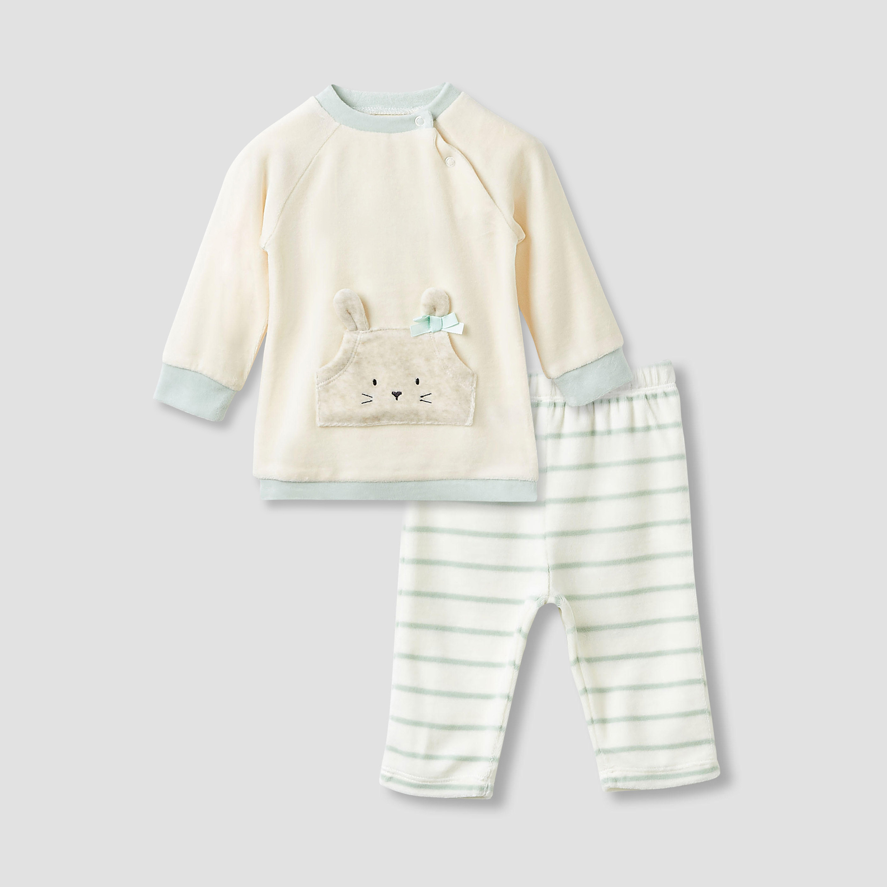 Juniors Pyjama Set with Bunny Applique - Long Sleeves - Crew Neck-baby-girls-clothing-nightwear-pyjamasets-image-1