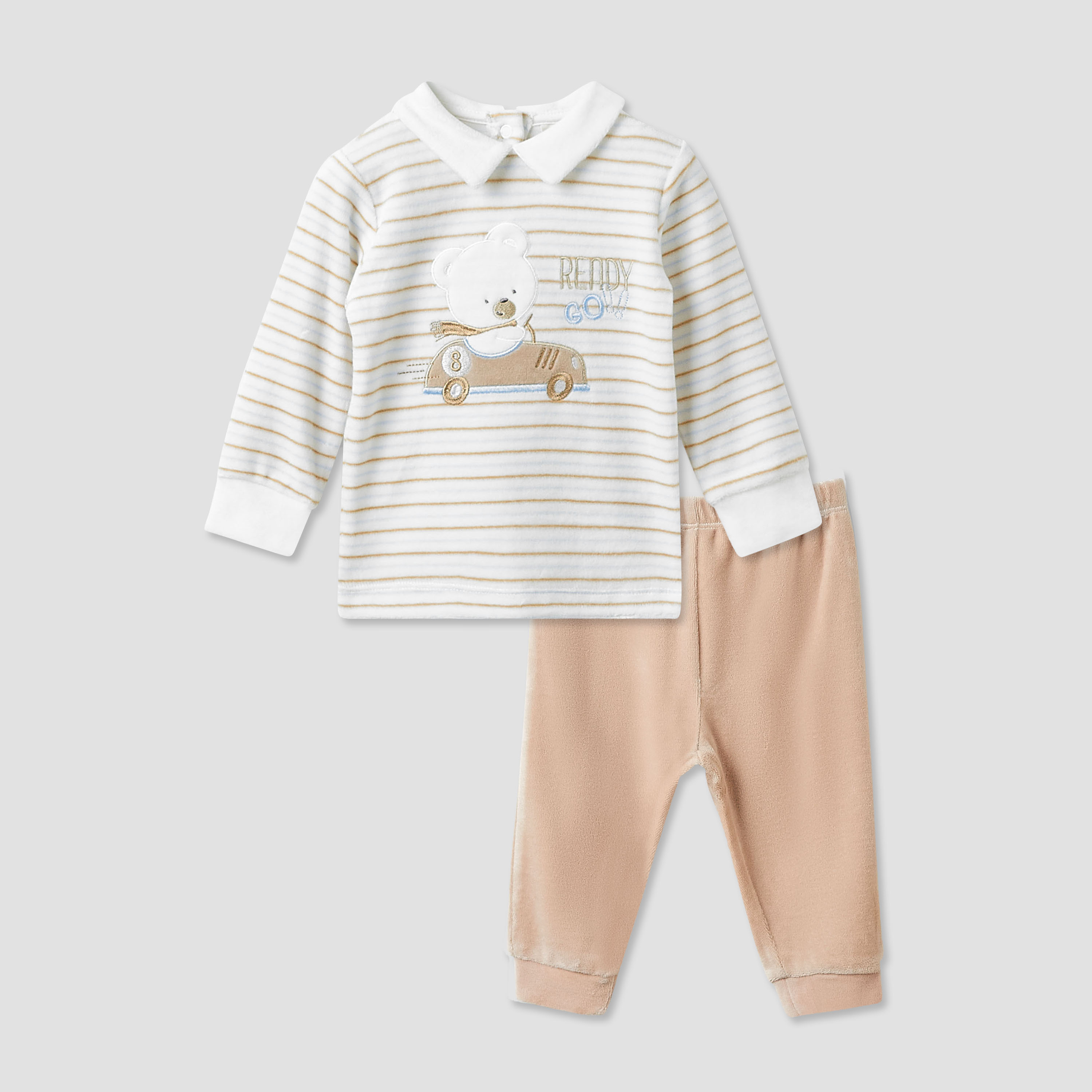 Juniors Pyjama Set with Applique Detail - Long Sleeves - Collar-baby-boys-clothing-winterwear-setsandcoords-image-1