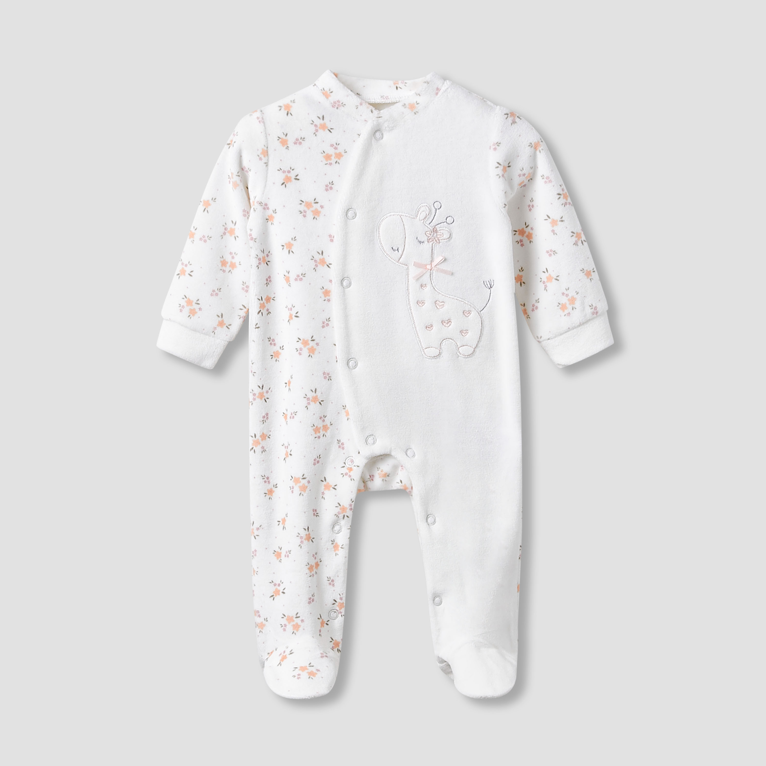 بدلة نوم بياقة ضيقة وتزيينات زرافة وأكمام طويلة من جونيورز-baby-girls-clothing-nightwear-sleepsuits-image-1