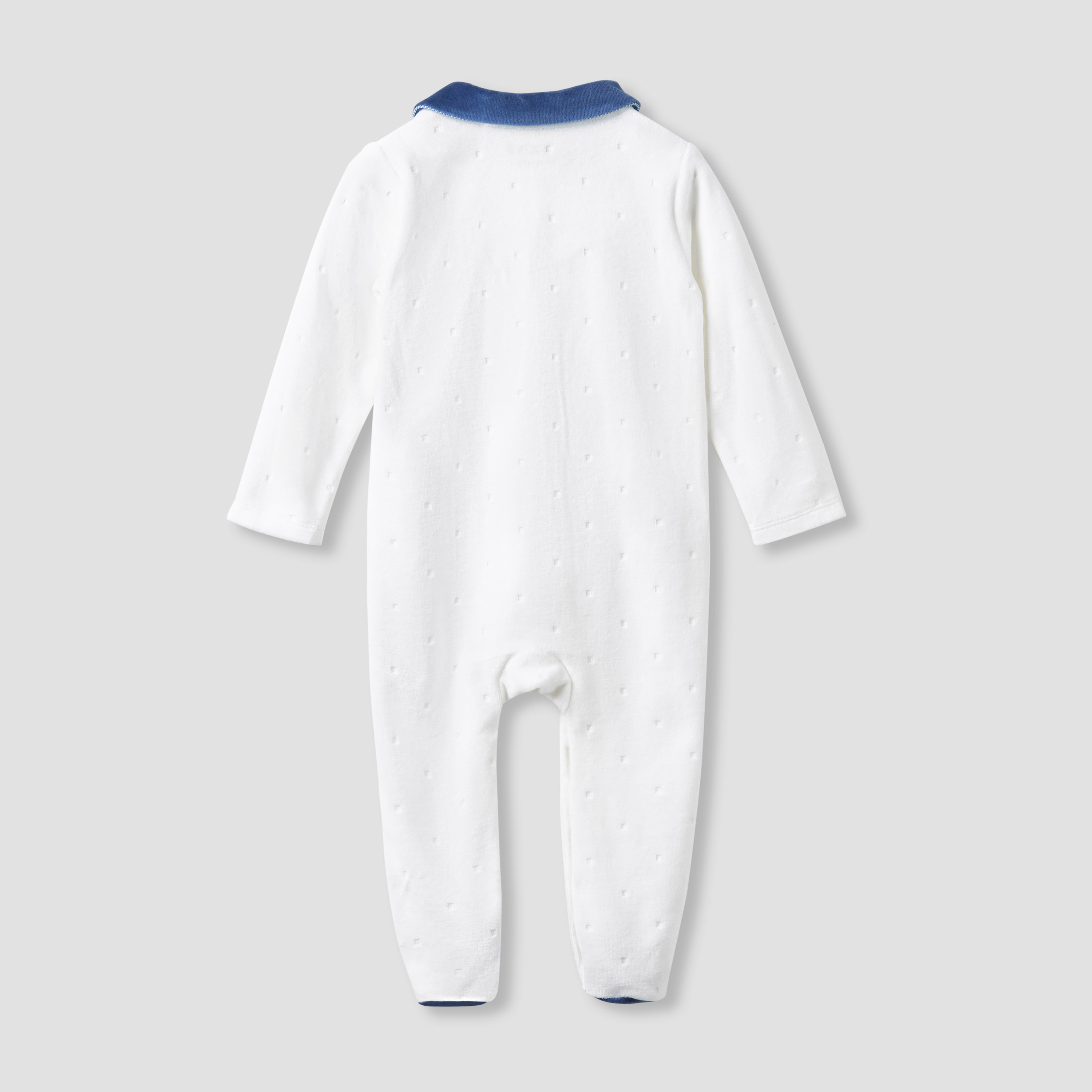 Giggles Collared Closed Foot Sleepsuit with Aeroplane Embroidery - Cotton Blend - Long Sleeves-baby-boys-clothing-nightwear-sleepsuits-image-2