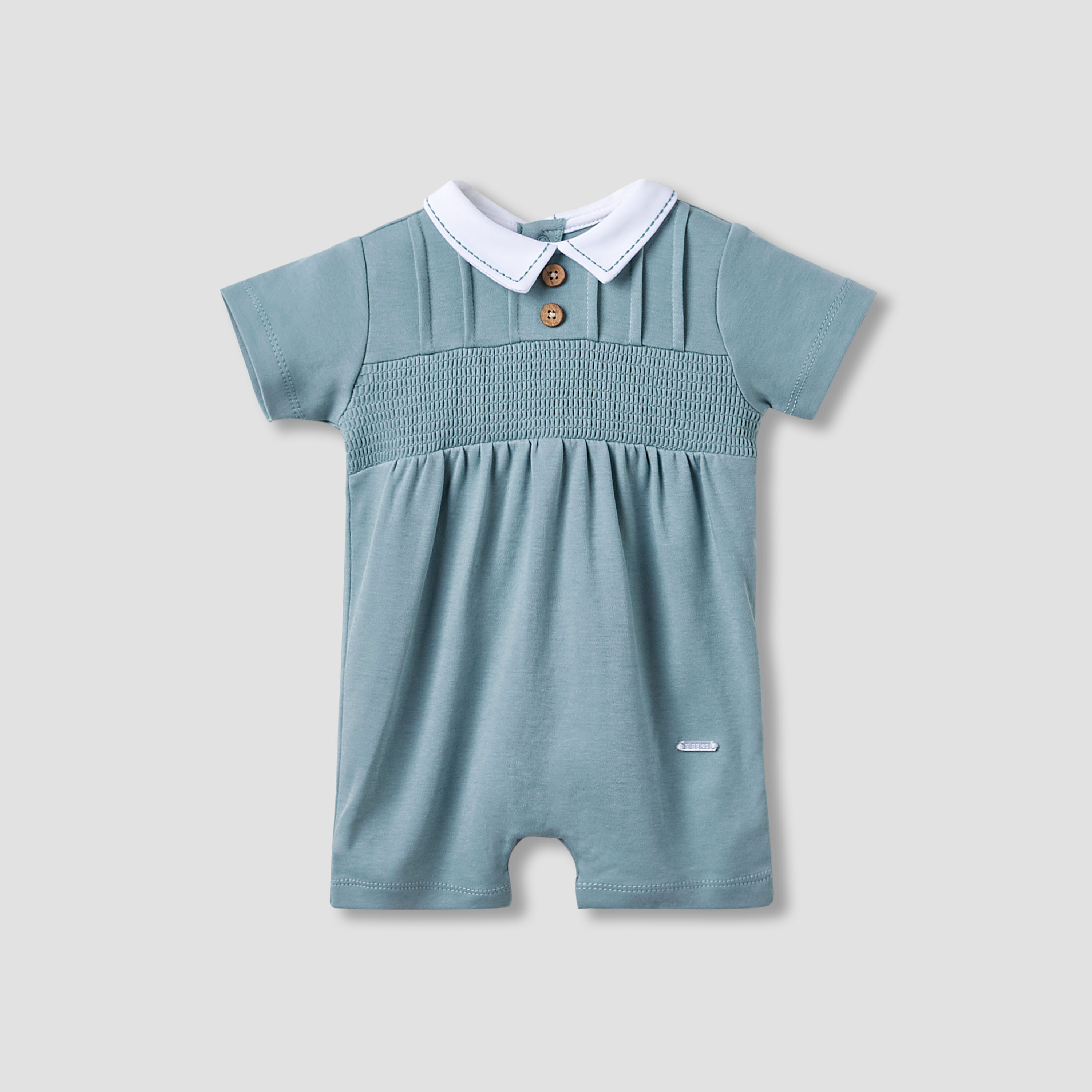 Giggles Peter Pan Collar Romper with Smock Detail - Cotton - Short Sleeves-baby-boys-clothing-rompers-image-1