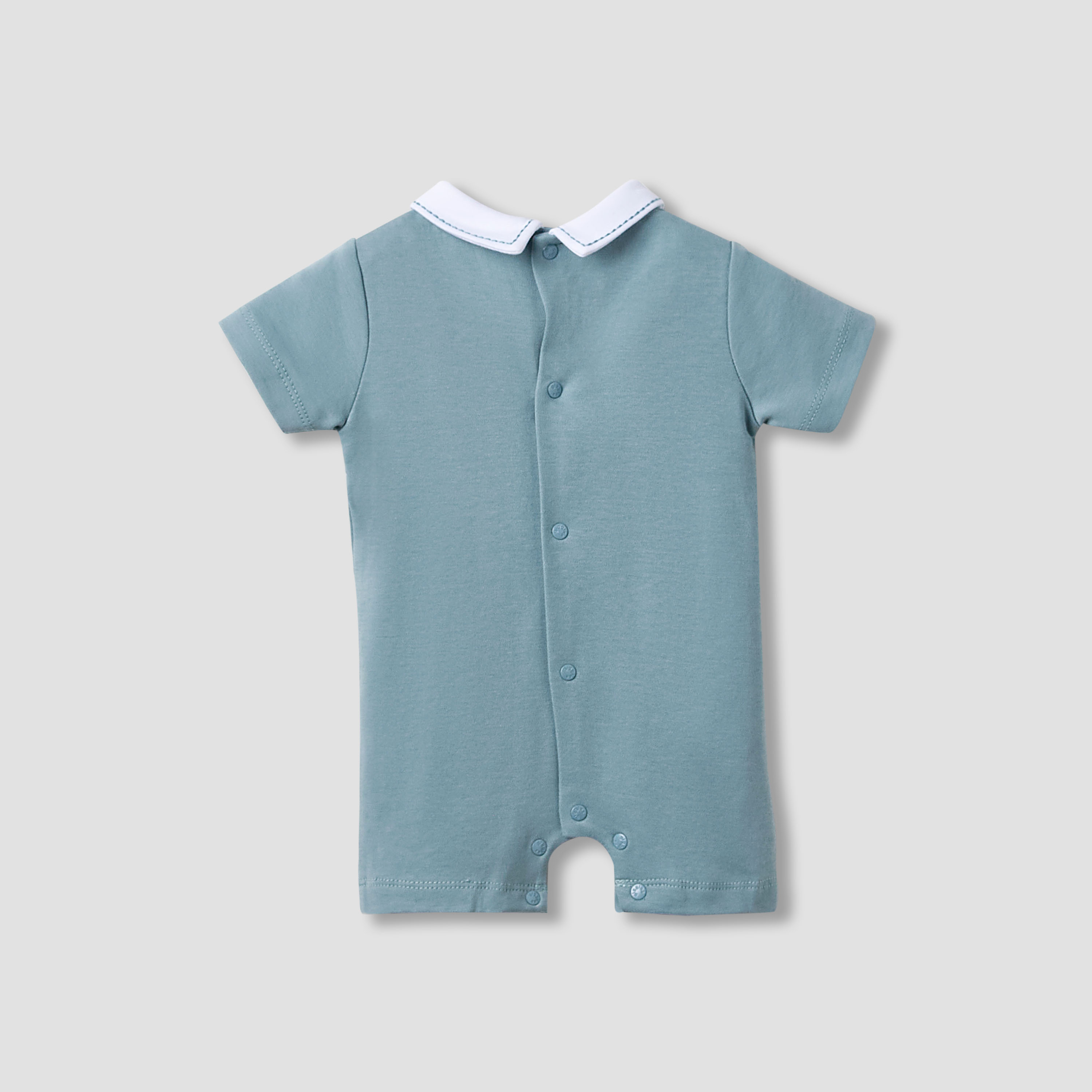 Giggles Peter Pan Collar Romper with Smock Detail - Cotton - Short Sleeves-baby-boys-clothing-rompers-image-2