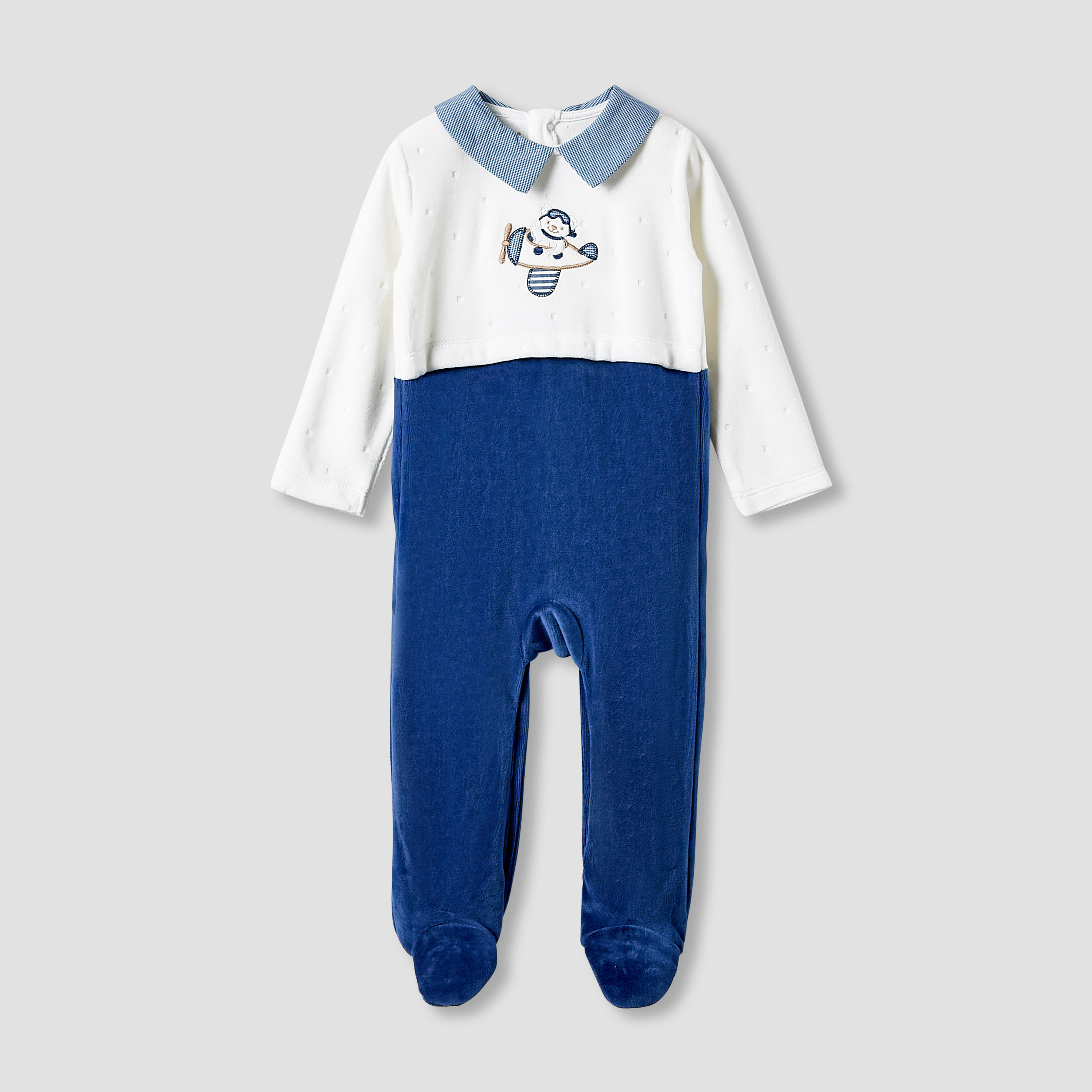 Giggles Collared Sleepsuit with Embroidered Detail - Long Sleeves-baby-boys-clothing-winterwear-sleepsuits-image-1